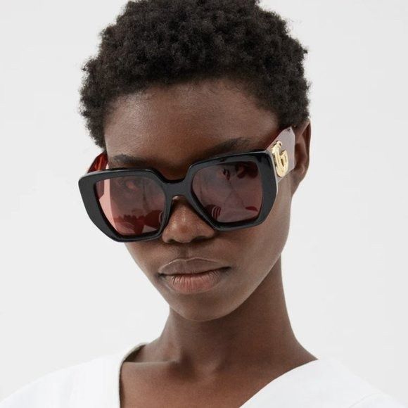 image of New Gucci Gg0956S 009 Black Havana/orange Sunglasses, Women's