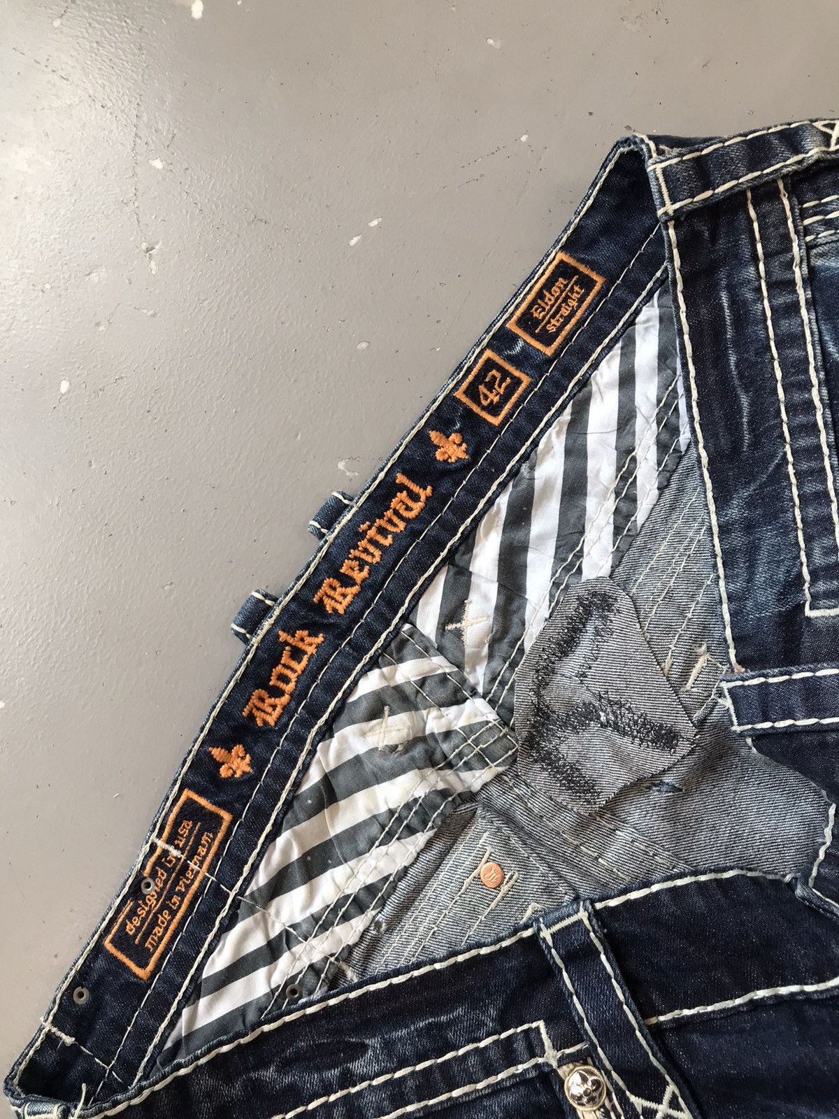 Vintage rock revival stitch embroidered denim
