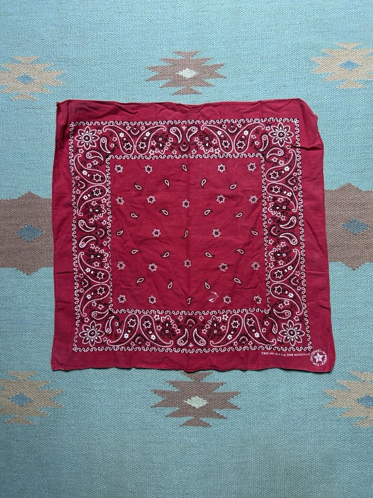 Vintage Vtg cotton bandana handkerchief paisley distressed soft USA Size ONE SIZE - 6 Thumbnail