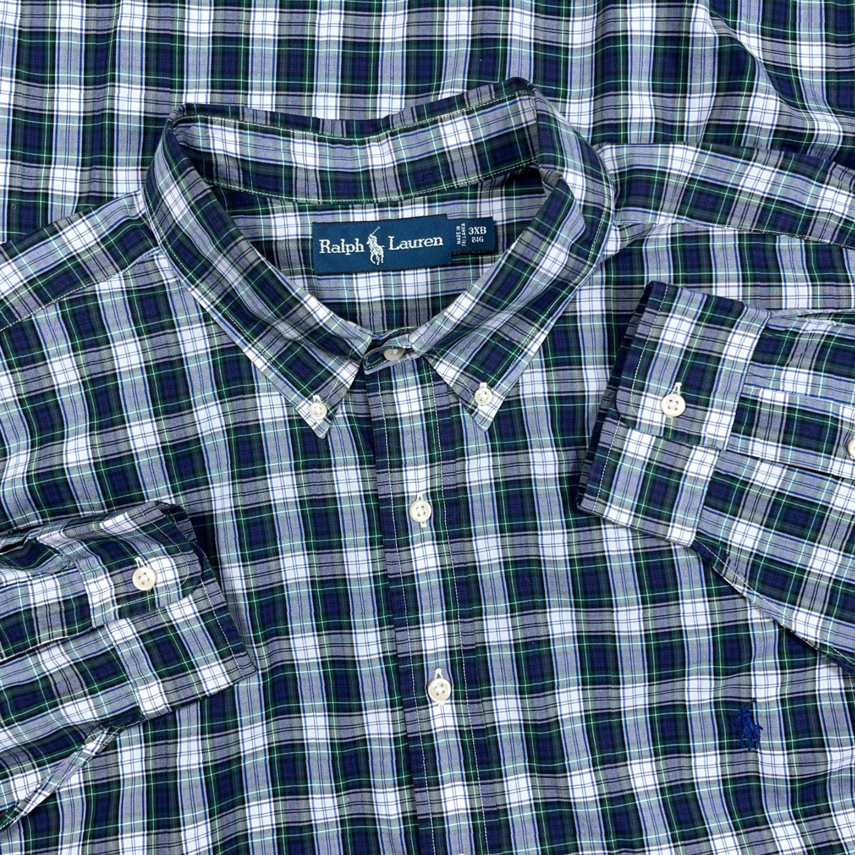 Ralph Lauren Ralph Lauren Shirt Men 3XB Big Blue Green Plaid Button Up Poplin Dress Pony Shirt Button-Up Big & Tall Mens Size 48R - 2 Thumbnail