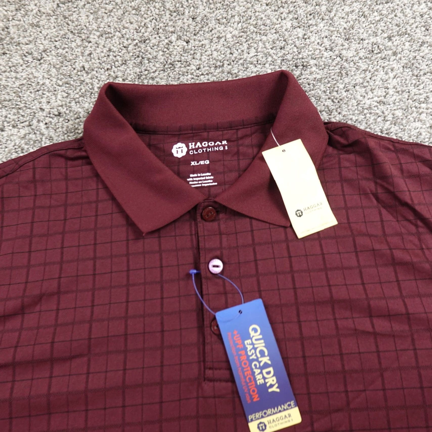 Haggar Haggar Polo Shirt Mens XL Red Purple Performance Golf Short Sleeve UPF UV Quick Dry Easy Care Tagless 100% Polyester Size US XL / EU 56 / 4 - 3 Thumbnail