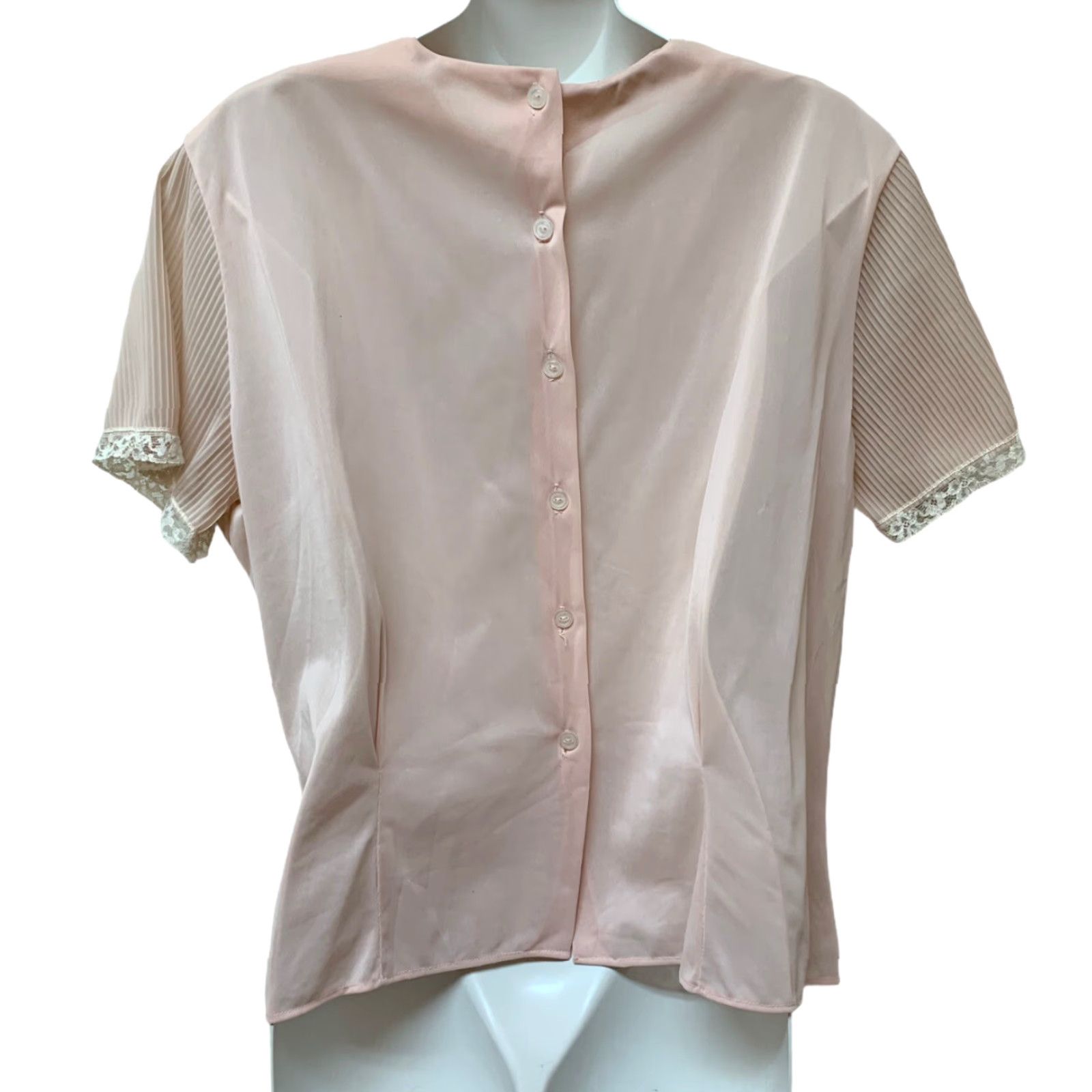 Vintage Vintage Top Short Sleeve Sheer Pin Tuck Pleated Lace Cottagecore Romantic M Pink Size M / US 6-8 / IT 42-44 - 2 Thumbnail