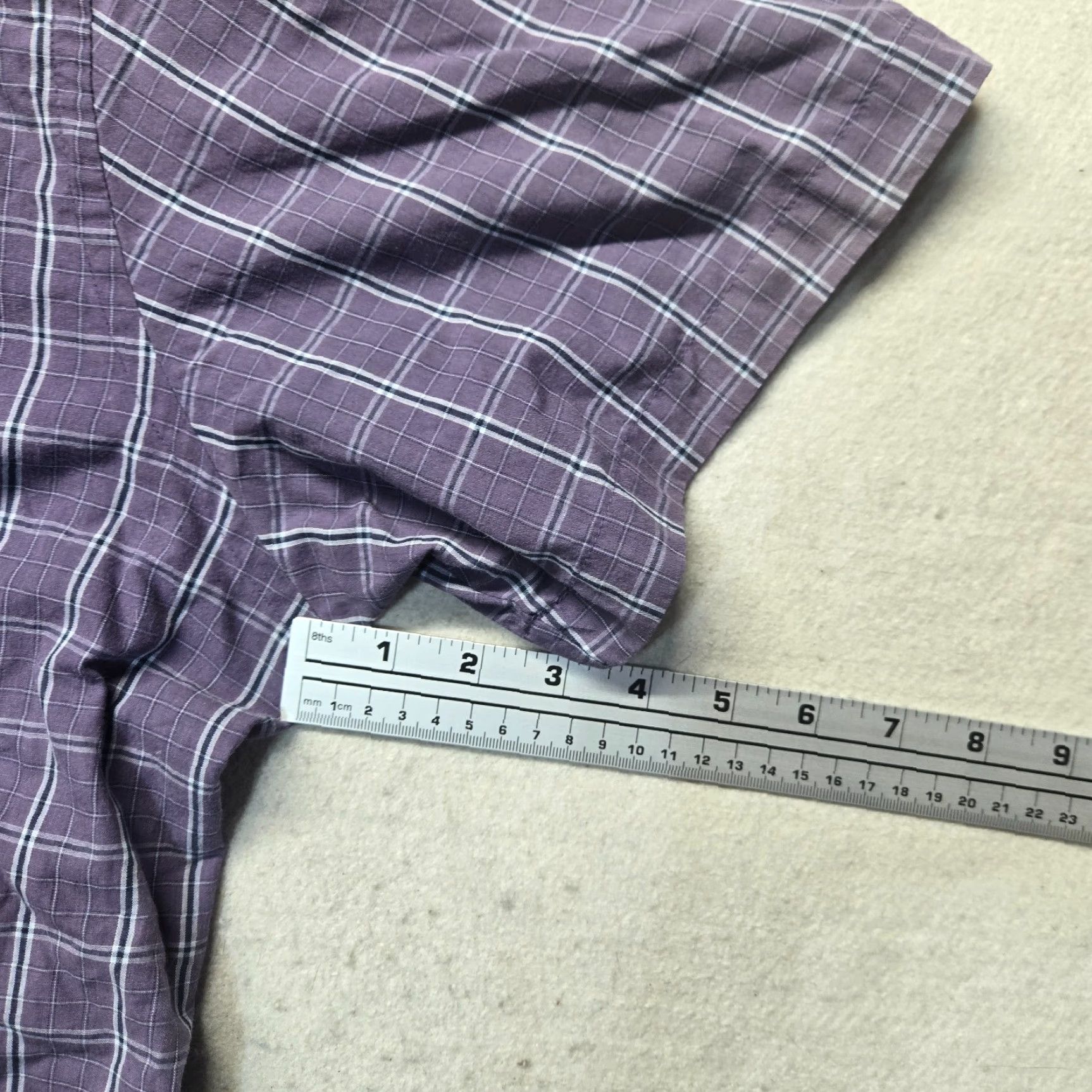 Van Heusen Van Heusen Shirt 2XL Purple Check Short Sleeve Button-Up Size US XXL / EU 58 / 5 - 5 Thumbnail