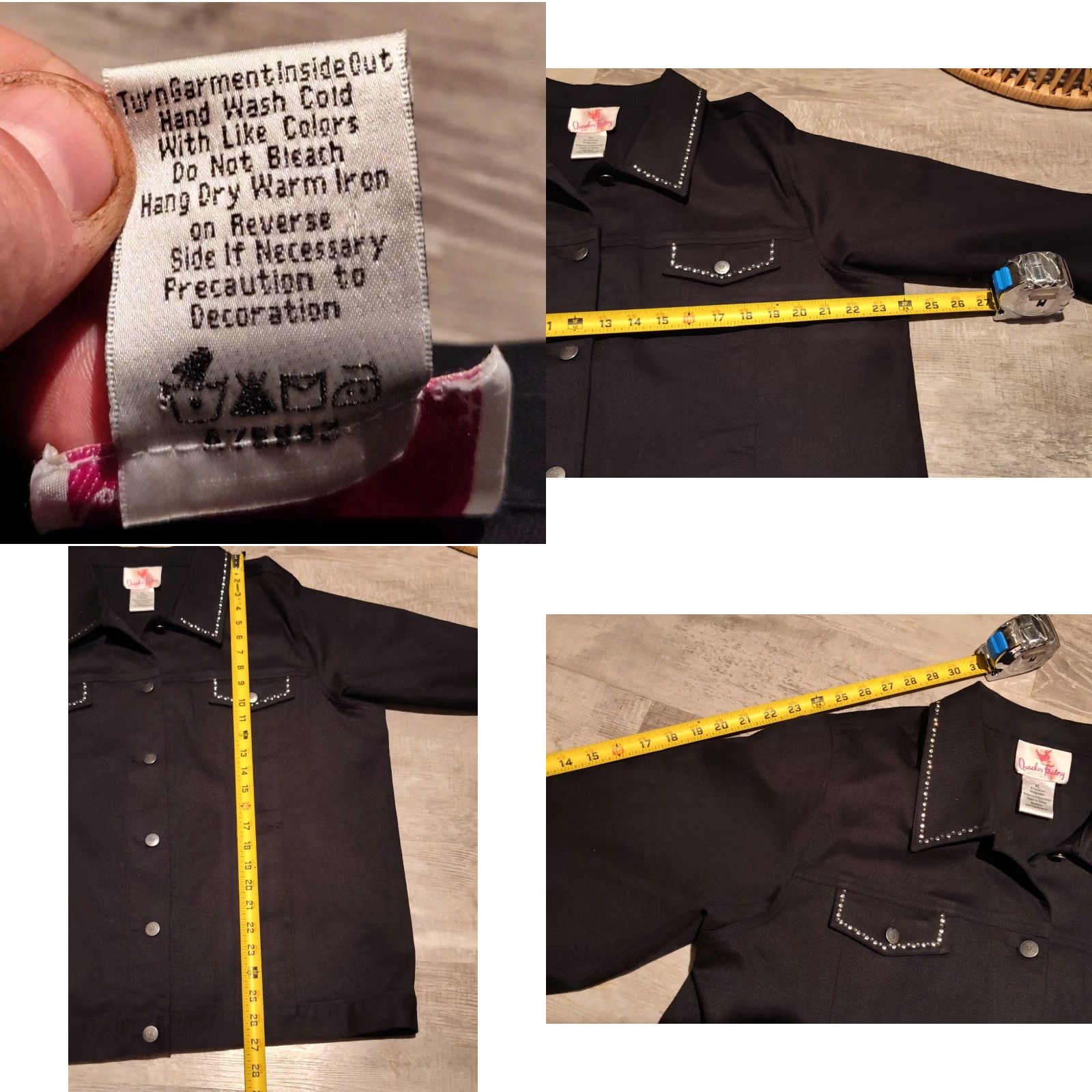 Quacker Factory VINTAGE Quacker Factory Women's Denim Jacket Bling Rhinestones Peace XL Black Casual All Seasons Size XL / US 12-14 / IT 48-50 - 8 Thumbnail