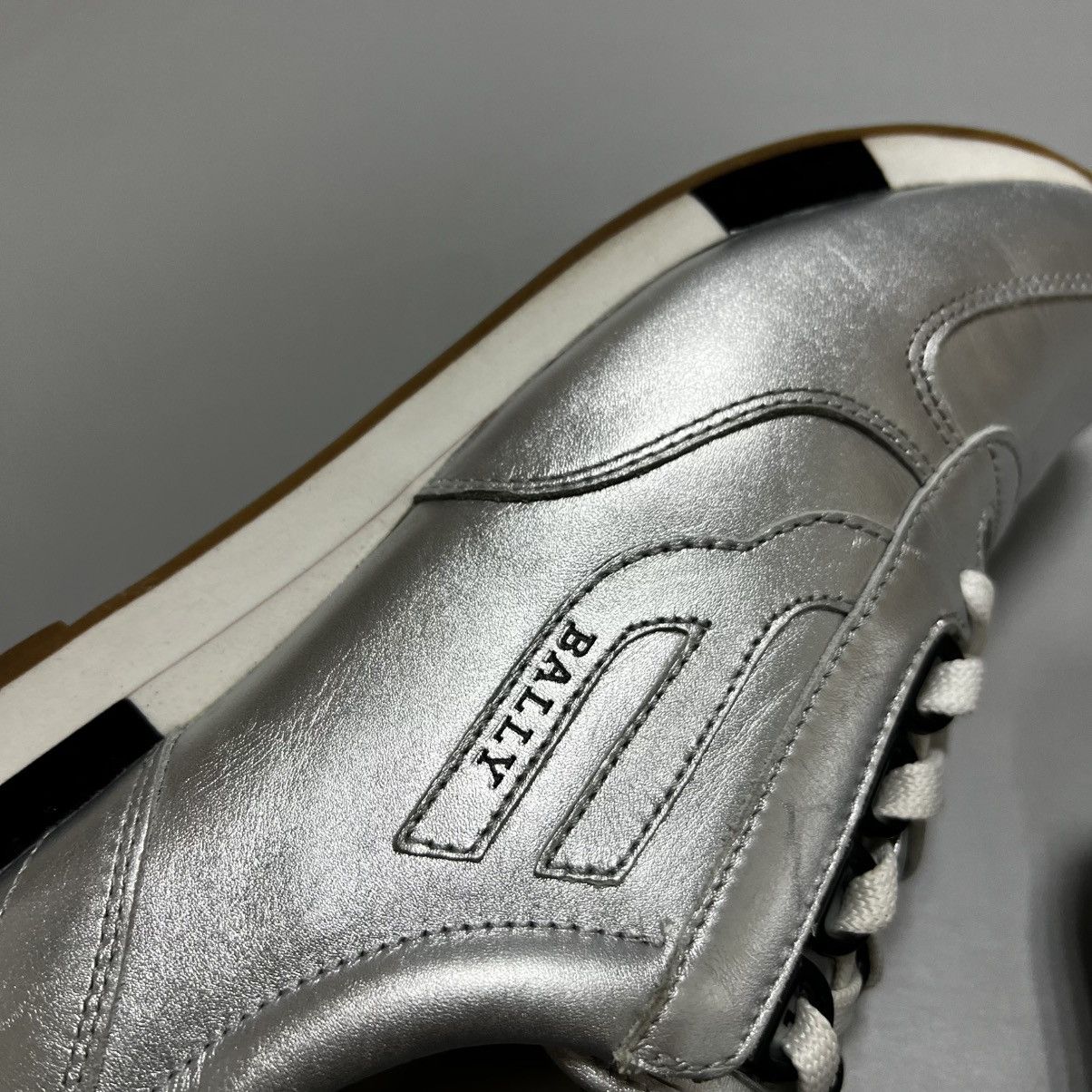 Bally BALLY Gavina Metallic Silver Low Woman's Leather Sneakers Size US 7.5 / IT 37.5 - 6 Thumbnail