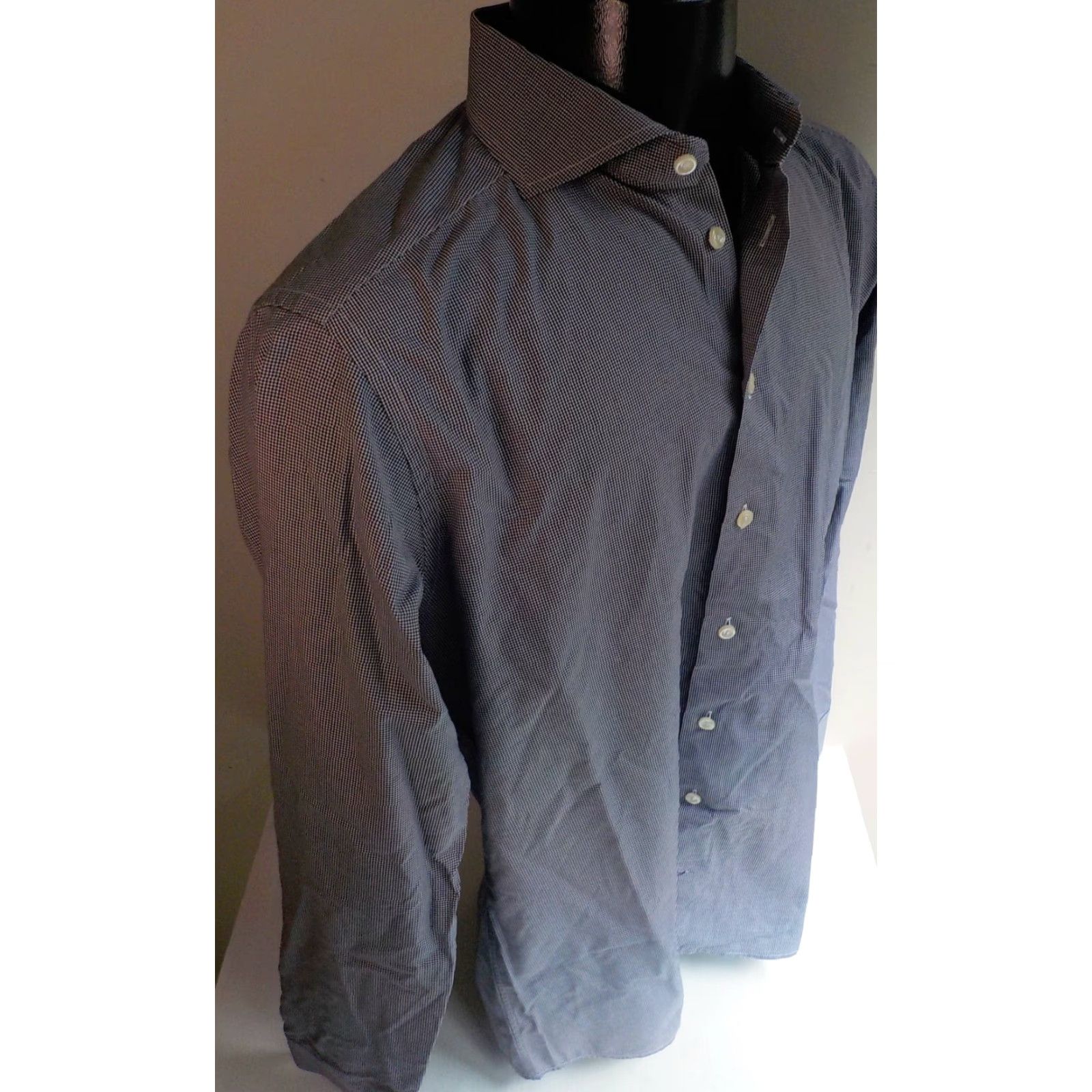Eton ETON Spread Collar Dress Shirt Navy and White 16 1/2 100% Cotton Slim Fit Mens Size 42R - 3 Thumbnail