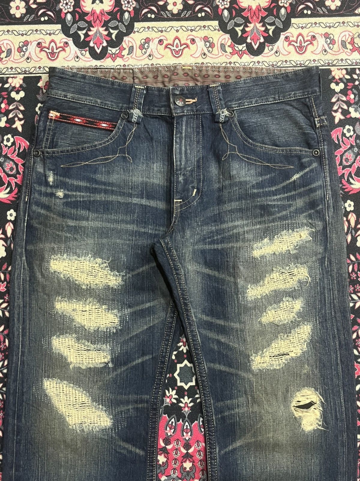 Kapital Kountry Edwin Exclusive Vintage Dark Blue Faded Sashiko Loose Jeans Size US 34 / EU 50 - 4 Thumbnail