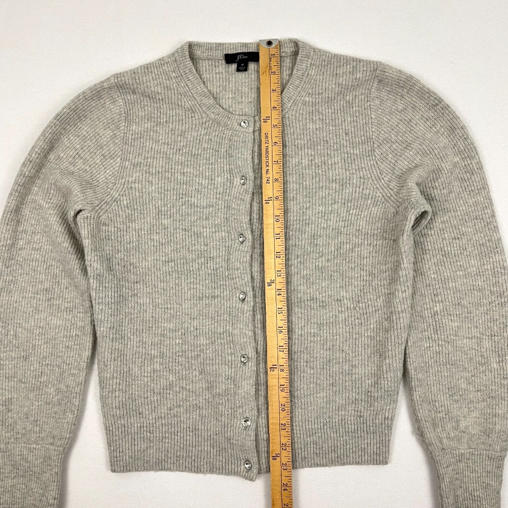 J.Crew J Crew Cardigan Womens Medium Gray Merino Wool Alpaca Ribbed Jeweled Button Prep Size M / US 6-8 / IT 42-44 - 4 Thumbnail
