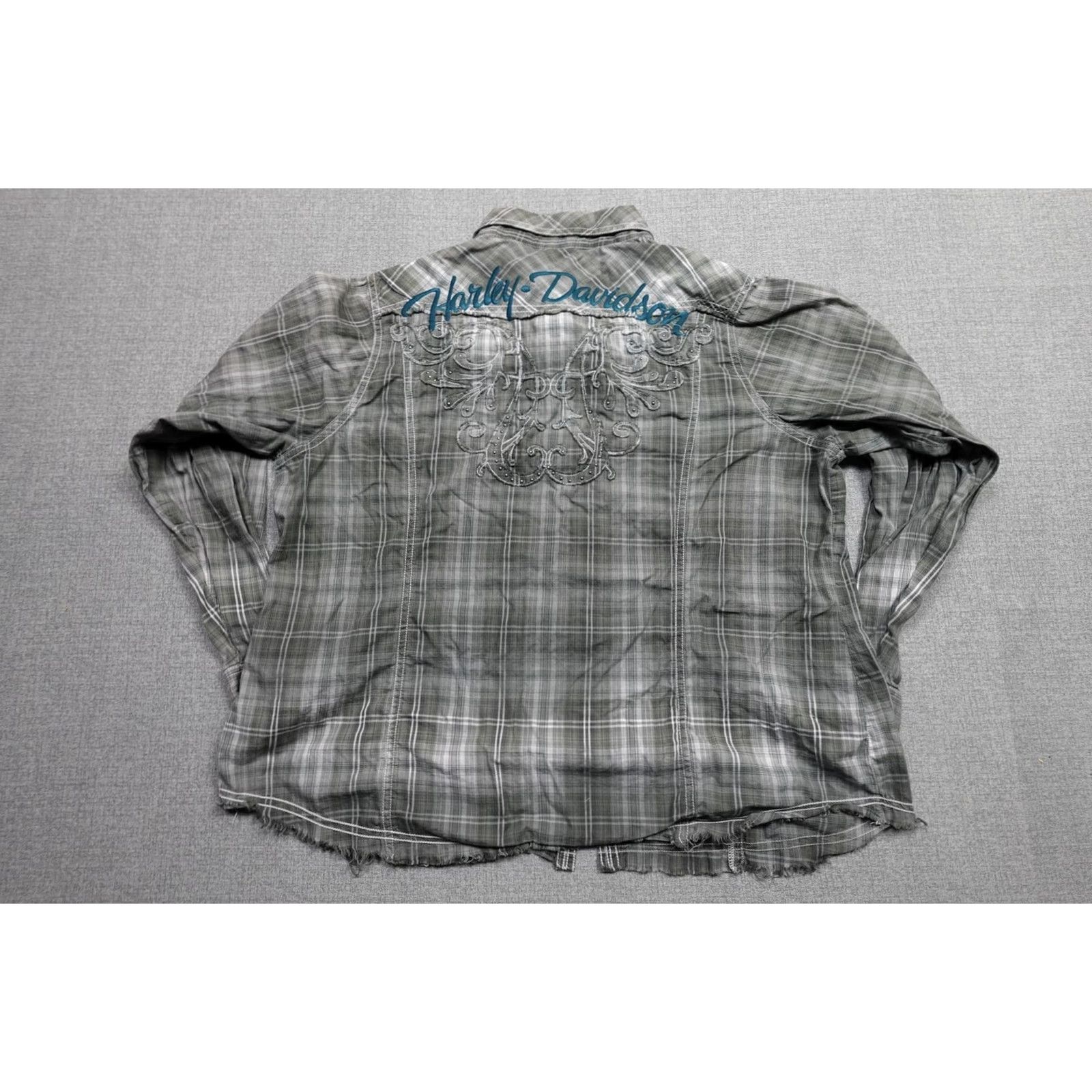 Harley Davidson Harley-Davidson Pearl Snap Shirt Womens 2X Gray Plaid Rhinestone Western Biker Size XXL / US 16-18 / IT 52-54 - 6 Thumbnail