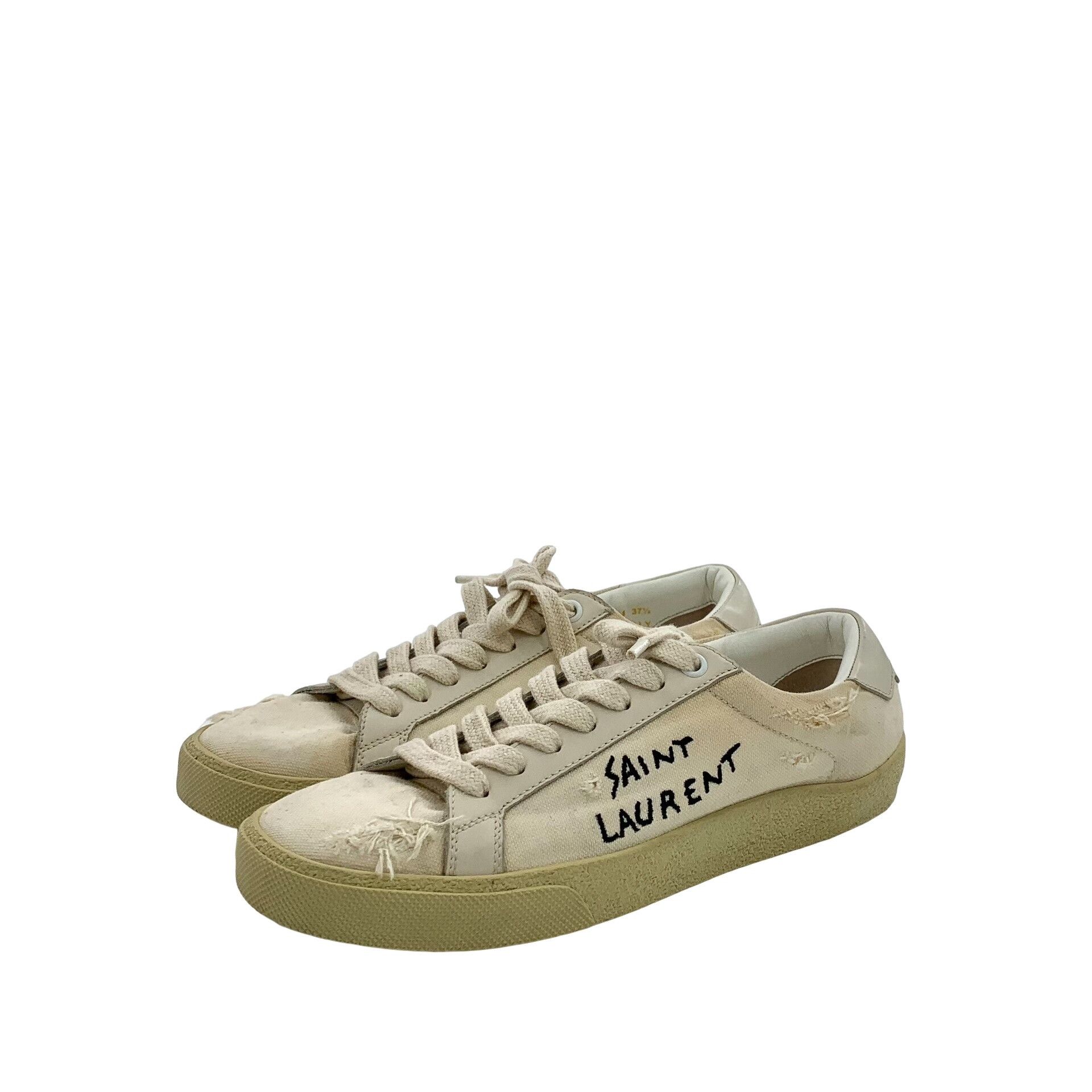 Saint Laurent Paris Saint Laurent Distressed Canvas Sneakers 37.5 Size US 7.5 / IT 37.5 - 1 Thumbnail