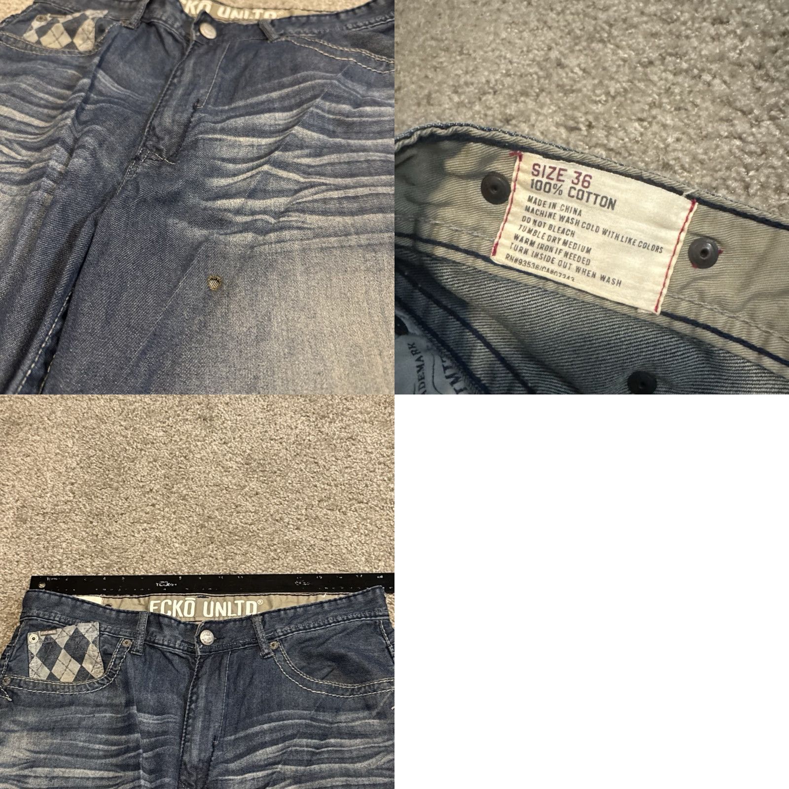 Ecko Unltd. VINTAGE Ecko Unltd. Bermuda Denim Shorts 36 Men Blue Checkered Pocket Jeans Baggy Size US 36 / EU 52 - 8 Thumbnail