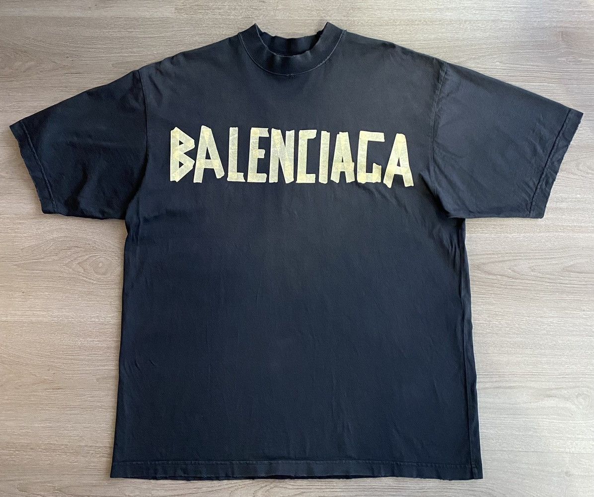 image of Balenciaga Tape Type T-Shirt Medium Fit In Black Faded, Men's