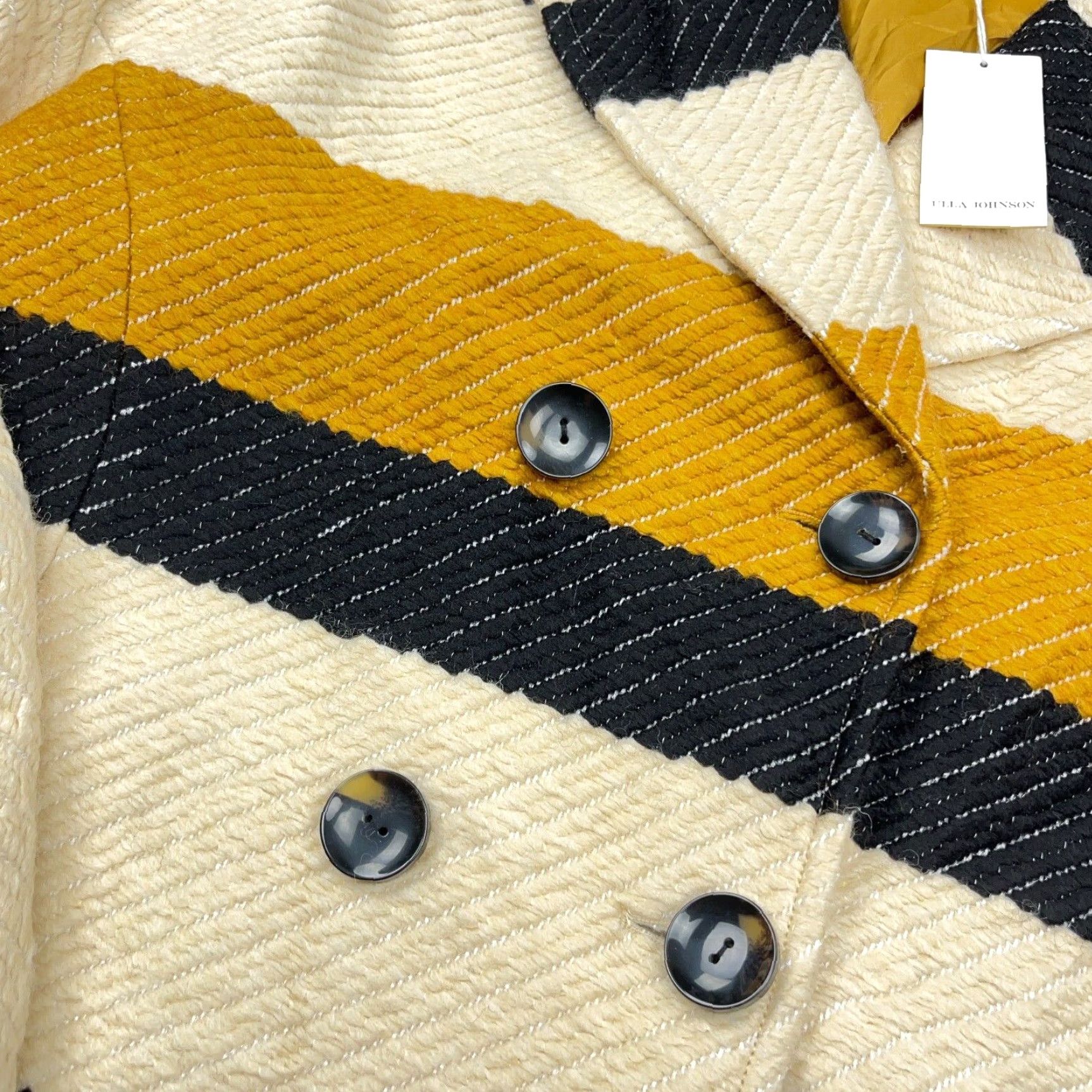 Ulla Johnson Ulla Johnson Emery Coat Women Medium Yellow Striped Button Front Pea Coat Fall Winter Casual Size M / US 6-8 / IT 42-44 - 4 Thumbnail