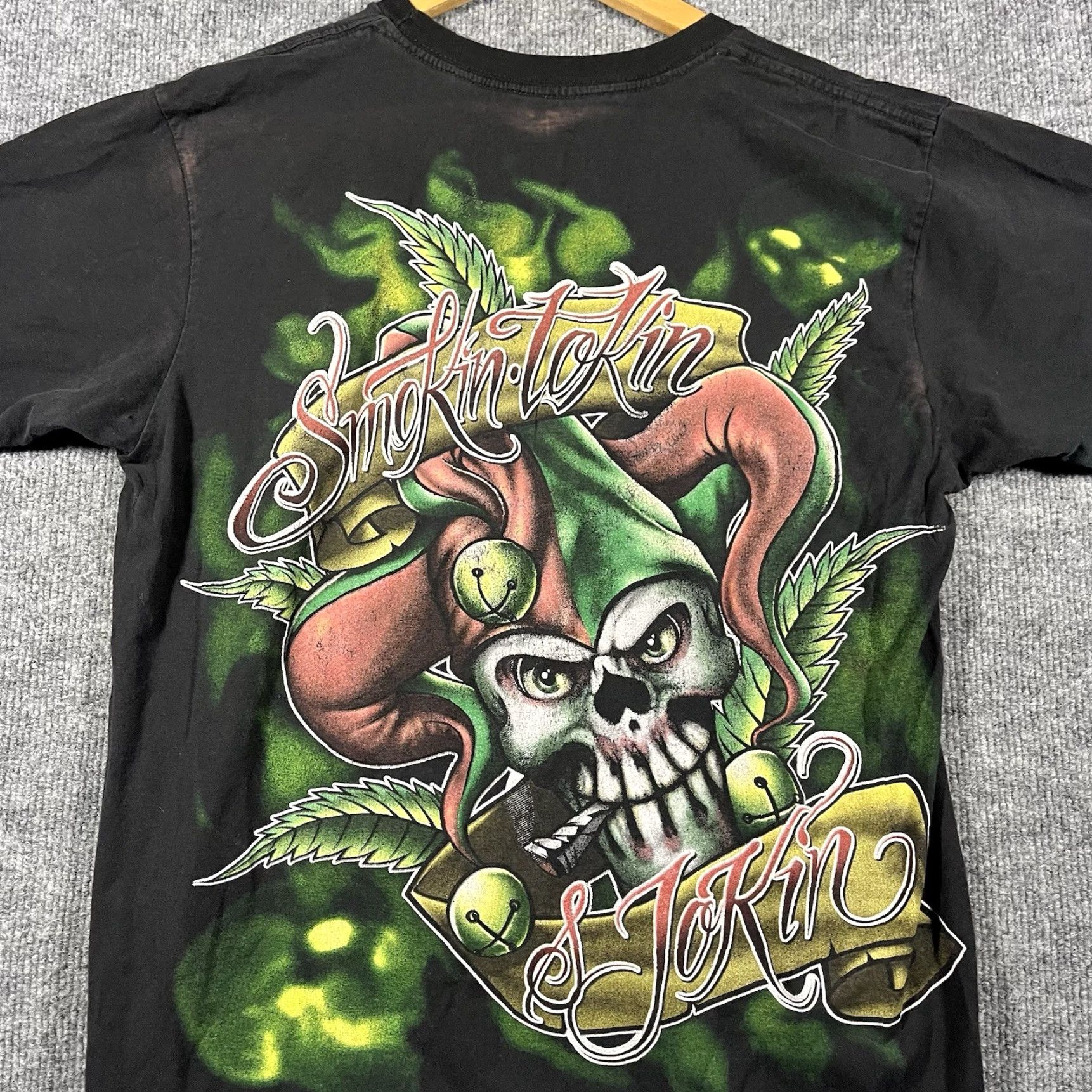 Vintage VINTAGE Smokin Tokin Jokin Skull Jester Clown T-Shirt Mens Medium Black Graphic Tee M Skull 90s Mens Size US M / EU 48-50 / 2 - 2 Thumbnail