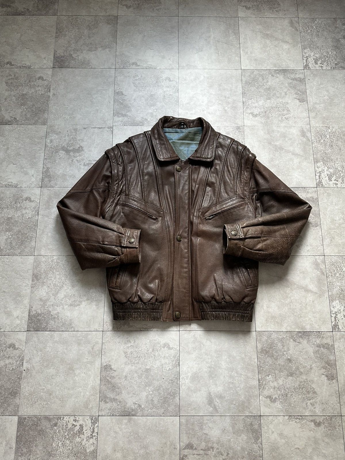 Genuine Leather × Vintage Vintage Brown Leather Bomber Avant Garde Transformer Jacket Size US L / EU 52-54 / 3 - 4 Thumbnail