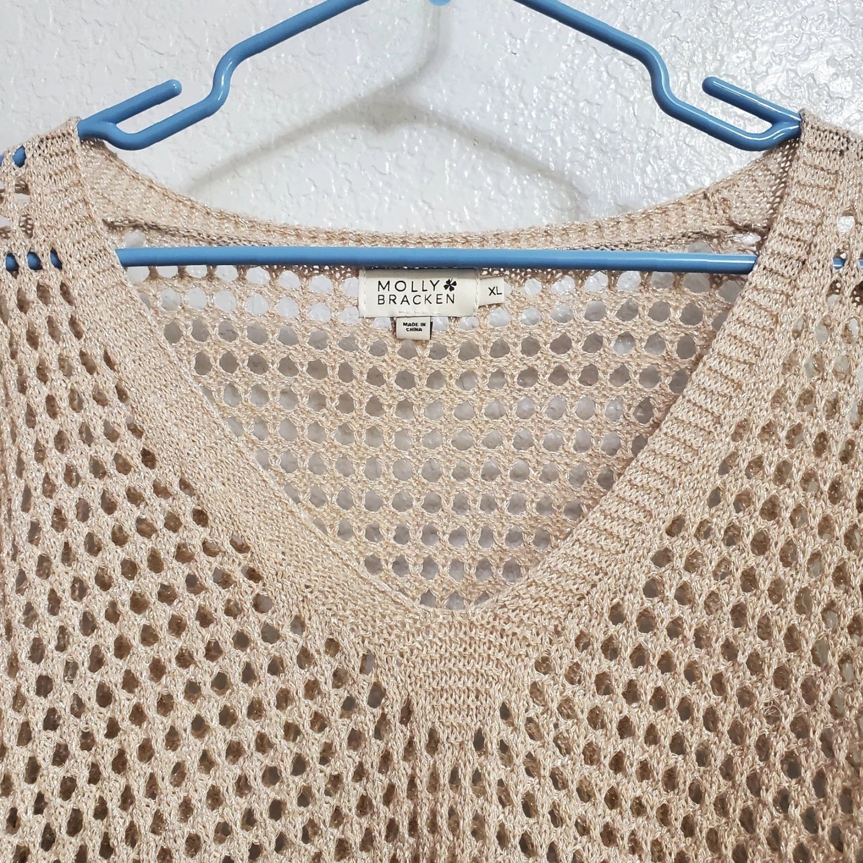 Vintage VINTAGE Molly Bracken Sweater Women XL Beige Gold Metallic Shimmer Open Knit Pullover Size XL / US 12-14 / IT 48-50 - 4 Thumbnail