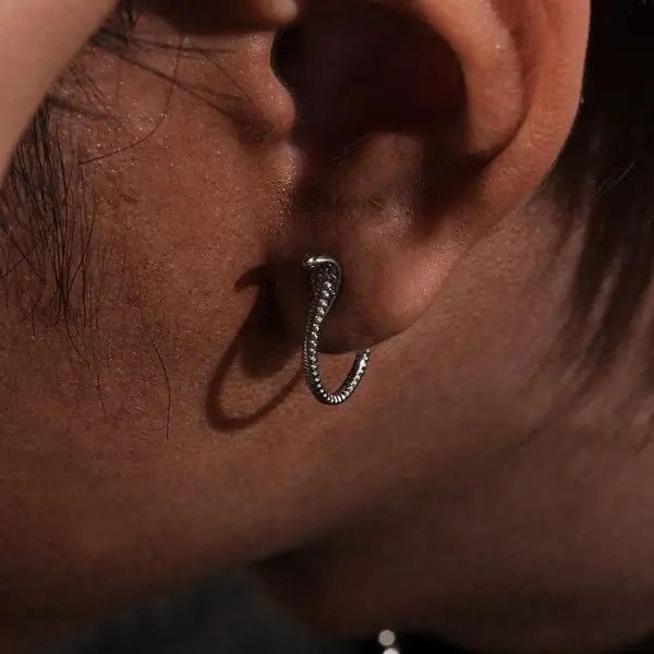 Jewelry Silver Snake Hoop Earrings, Textured Metal Hoop Earrings Size ONE SIZE - 8 Thumbnail