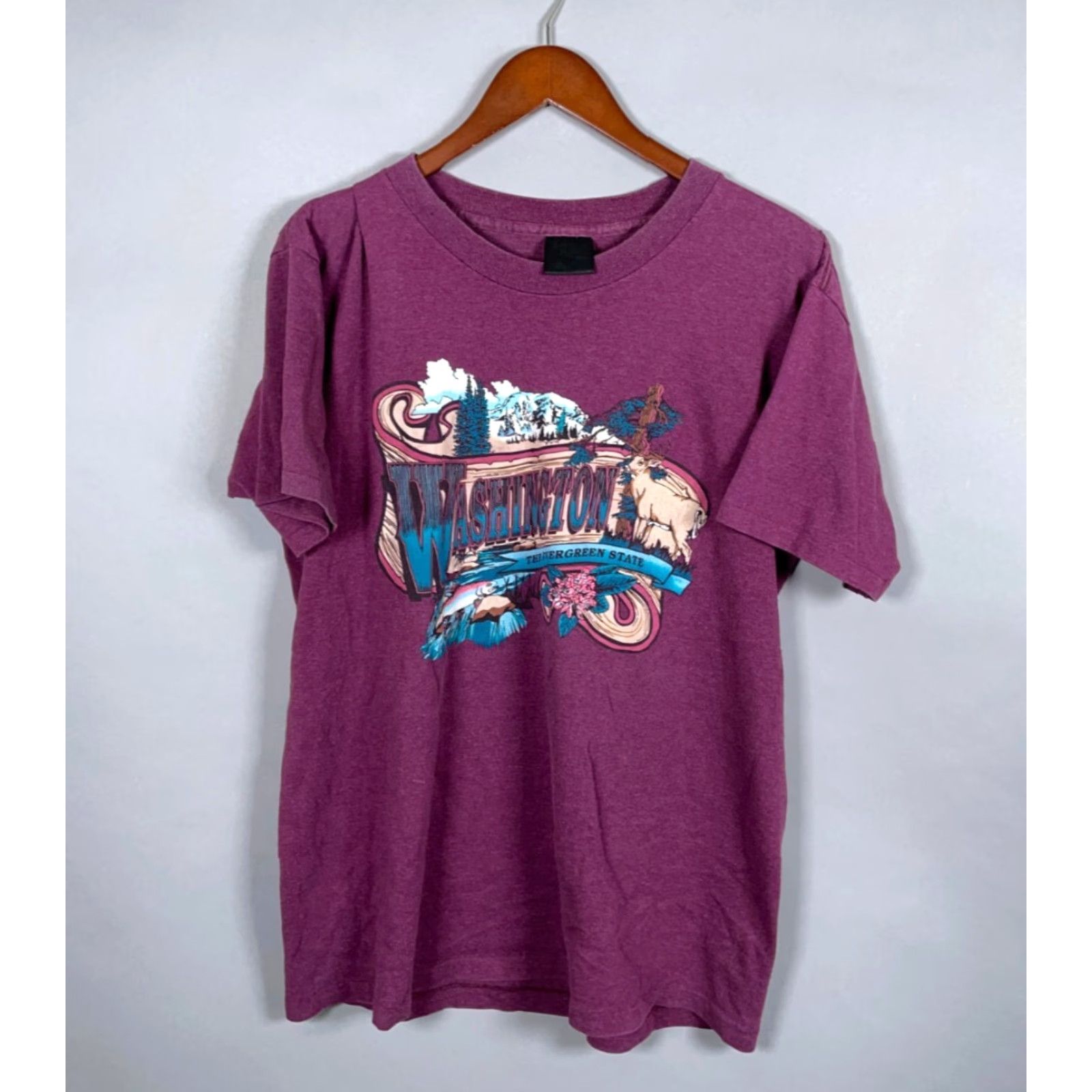 Vintage VINTAGE Washington State T-Shirt Adult Large Dark Red Tennessee River Single Stitch Cotton Polyester Blend 1990s 90s Mens Shirt Size US L / EU 52-54 / 3 - 2 Thumbnail