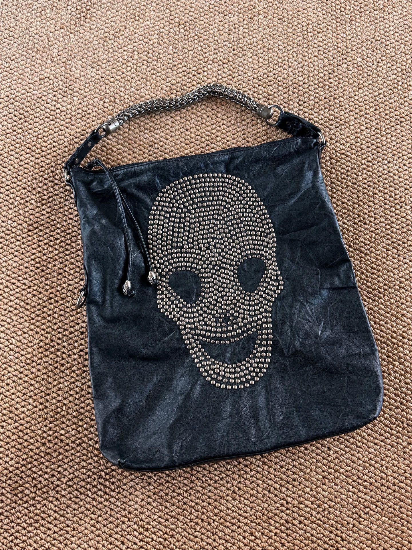 Vintage UK Skull Beaded Leather Armpit Bag Vintage Size ONE SIZE - 5 Thumbnail