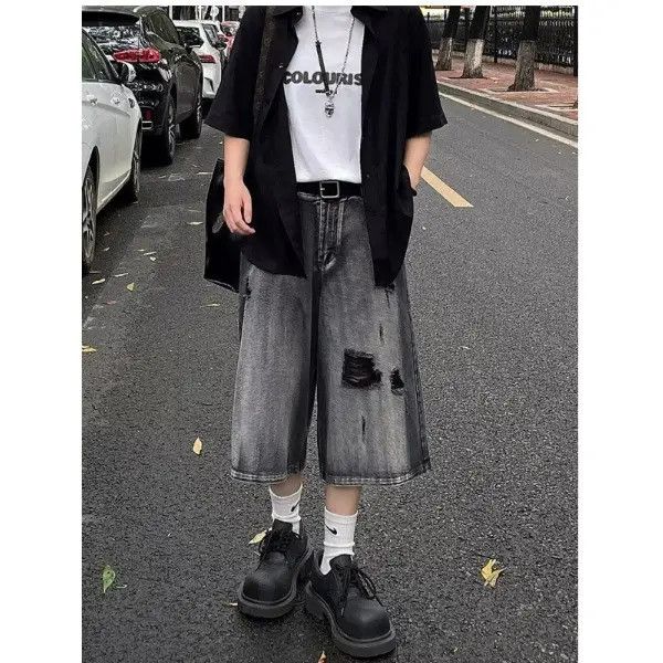 Japanese Brand × Jean Retro loose straight leg wide leg denim shorts Size US 32 / EU 48 - 4 Thumbnail