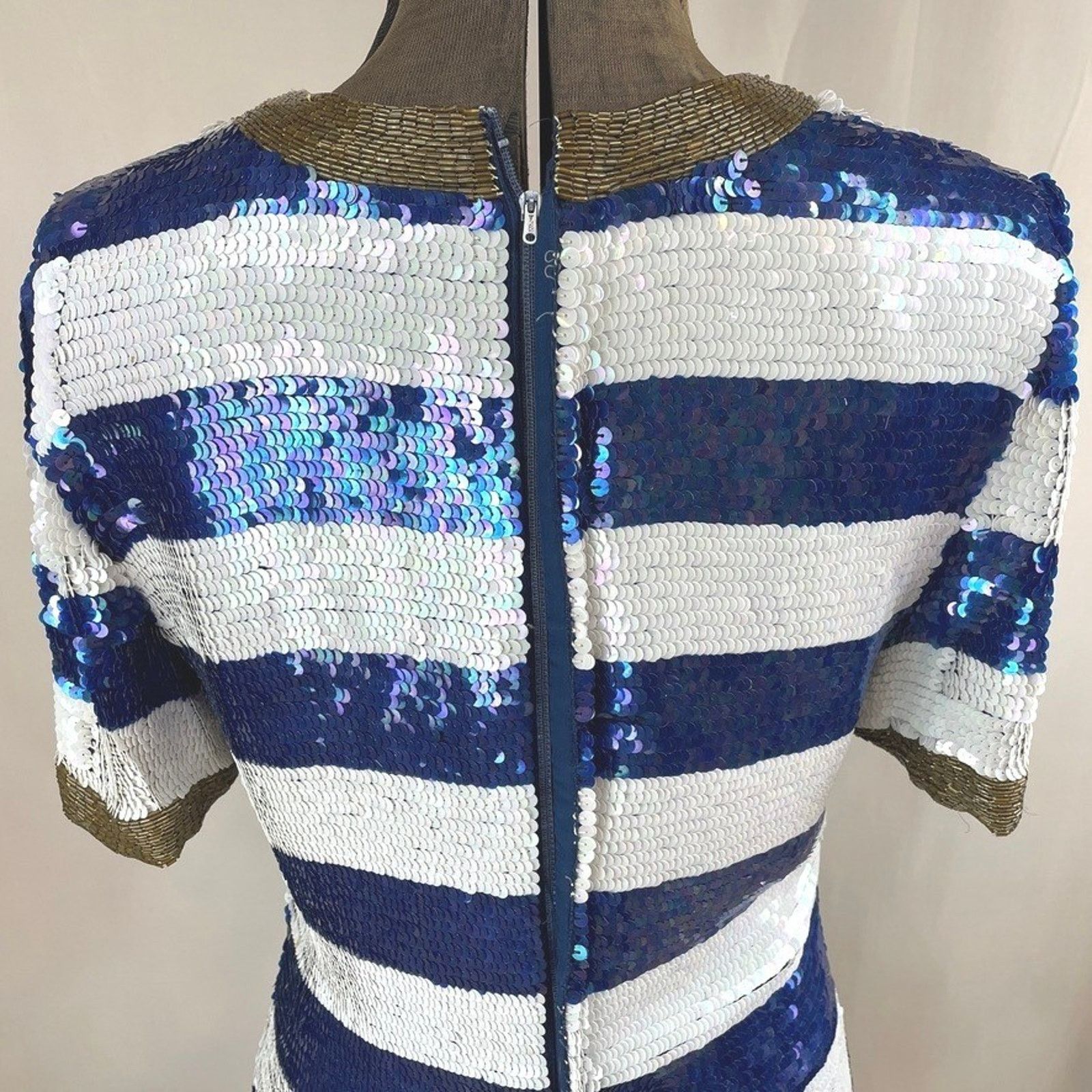 Vintage Vintage Womens (S) Sequin Stripe Silk Cocktail Dress McBling Size S / US 4 / IT 40 - 7 Thumbnail