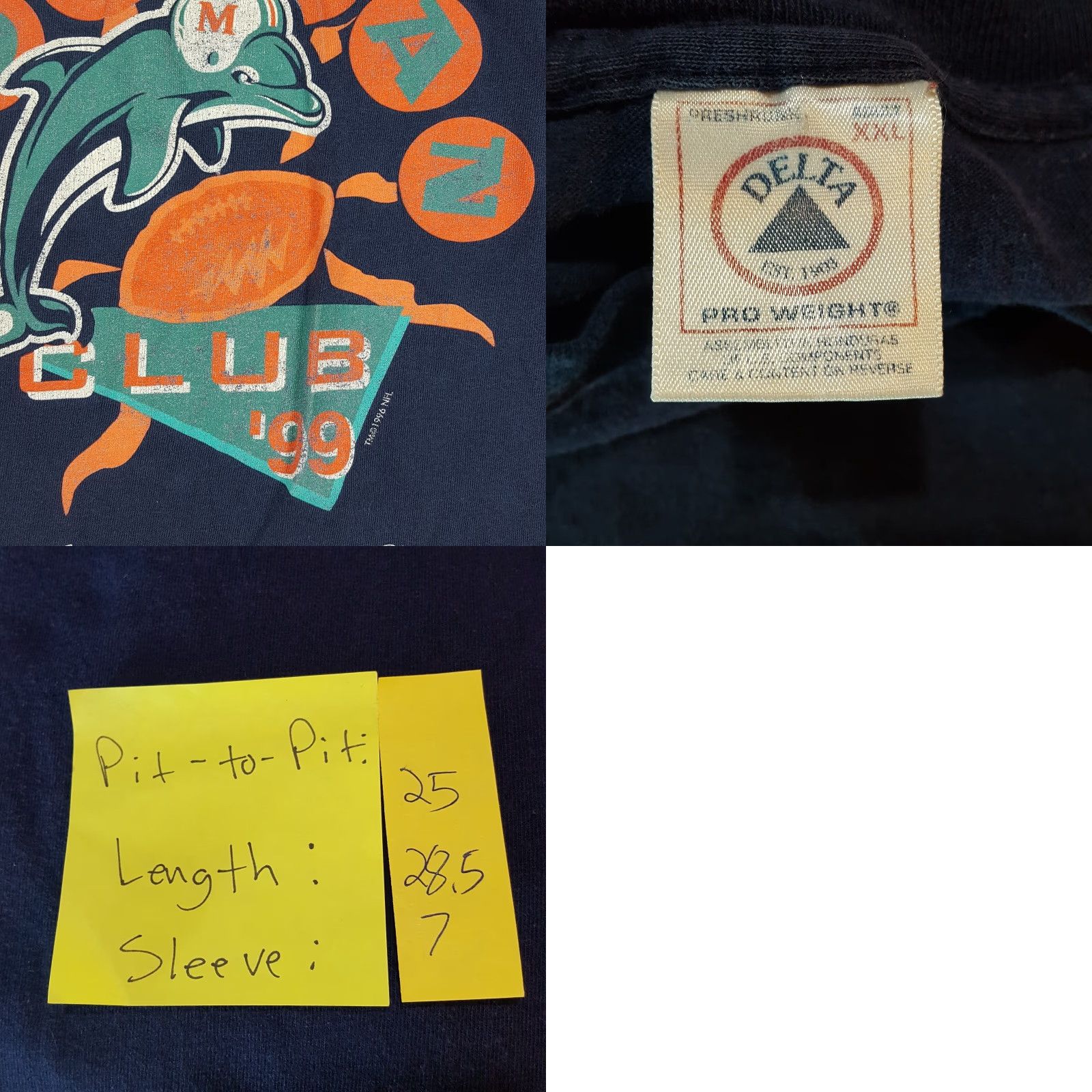 Delta VINTAGE Miami Dolphins Football T-Shirt Navy 2XL Mens 90s Retro NFL Dol-Fan Shirt Size US XXL / EU 58 / 5 - 8 Thumbnail