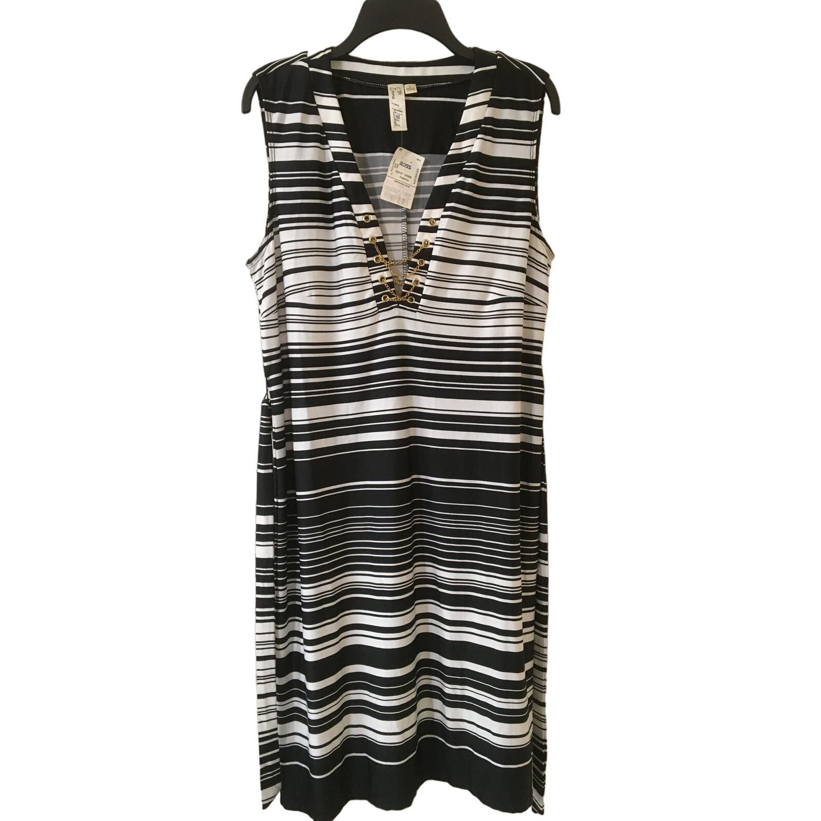 Other Emma & Michelle Large Black & White Striped V-neck Dress Size L / US 10 / IT 46 - 1 Thumbnail