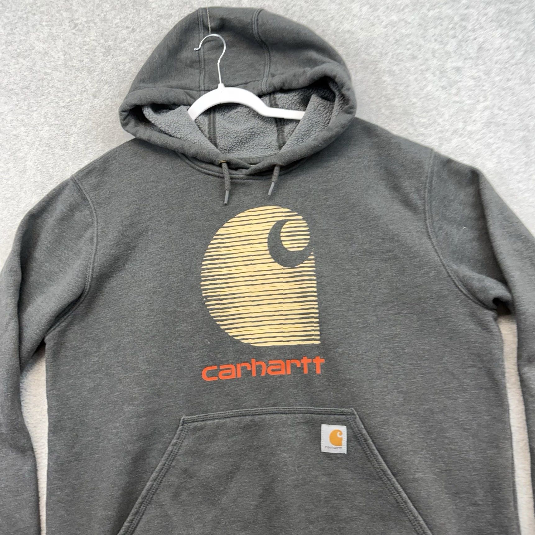 Carhartt Carhartt Hoodie Mens Large Gray Regular Pullover Hooded Logo Workwear Distressed 90s Grunge Rain Defender Big Logo C Size US L / EU 52-54 / 3 - 3 Thumbnail