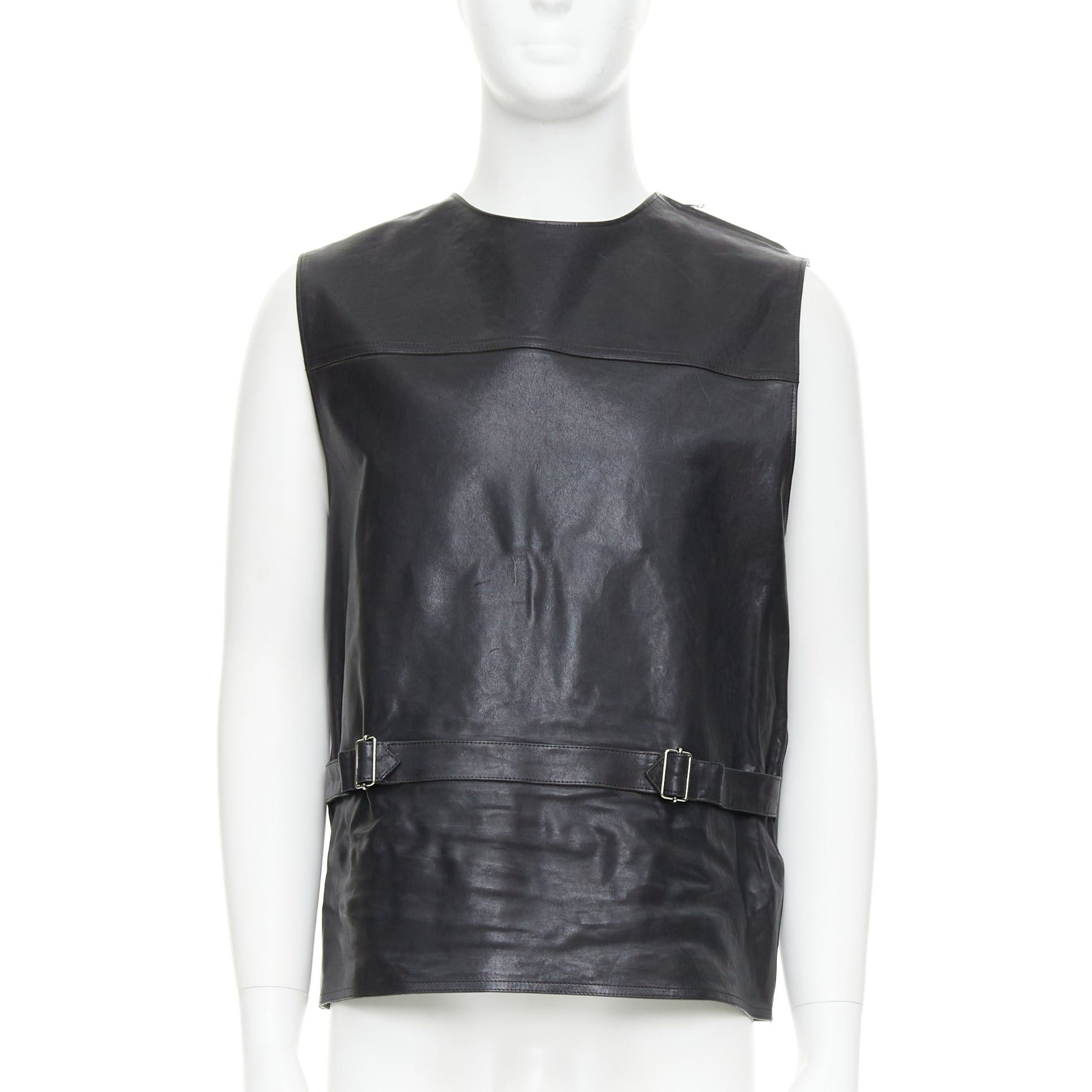 Prada rare PRADA 2023 Runway Raf Simons Vitello black calfskin leather buckle vest IT48 M Size US M / EU 48-50 / 2 - 1 Thumbnail