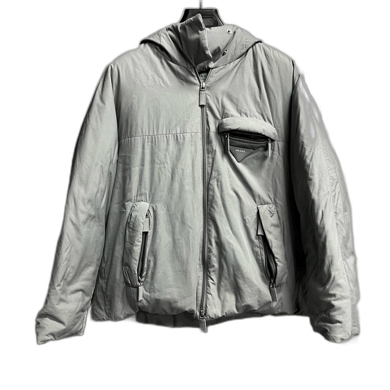 Prada Gray Hooded Loose Long Sleeve Down Jacket -2505 Size US M / EU 48-50 / 2 - 1 Thumbnail
