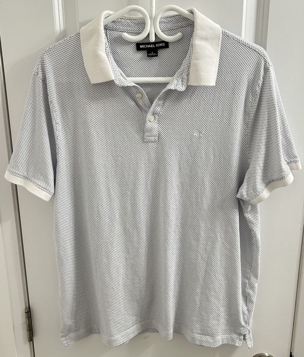 Michael Kors Michael Kors Men White And Blue Dotted Polo Shirt - Size L Size US L / EU 52-54 / 3 - 1 Thumbnail