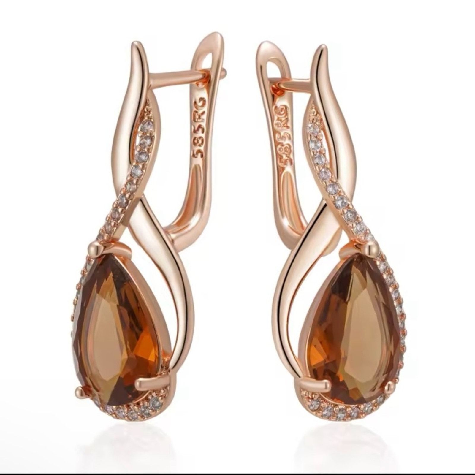 Other Light Brown Natural Zircon English Earrings for Women Size ONE SIZE - 4 Thumbnail