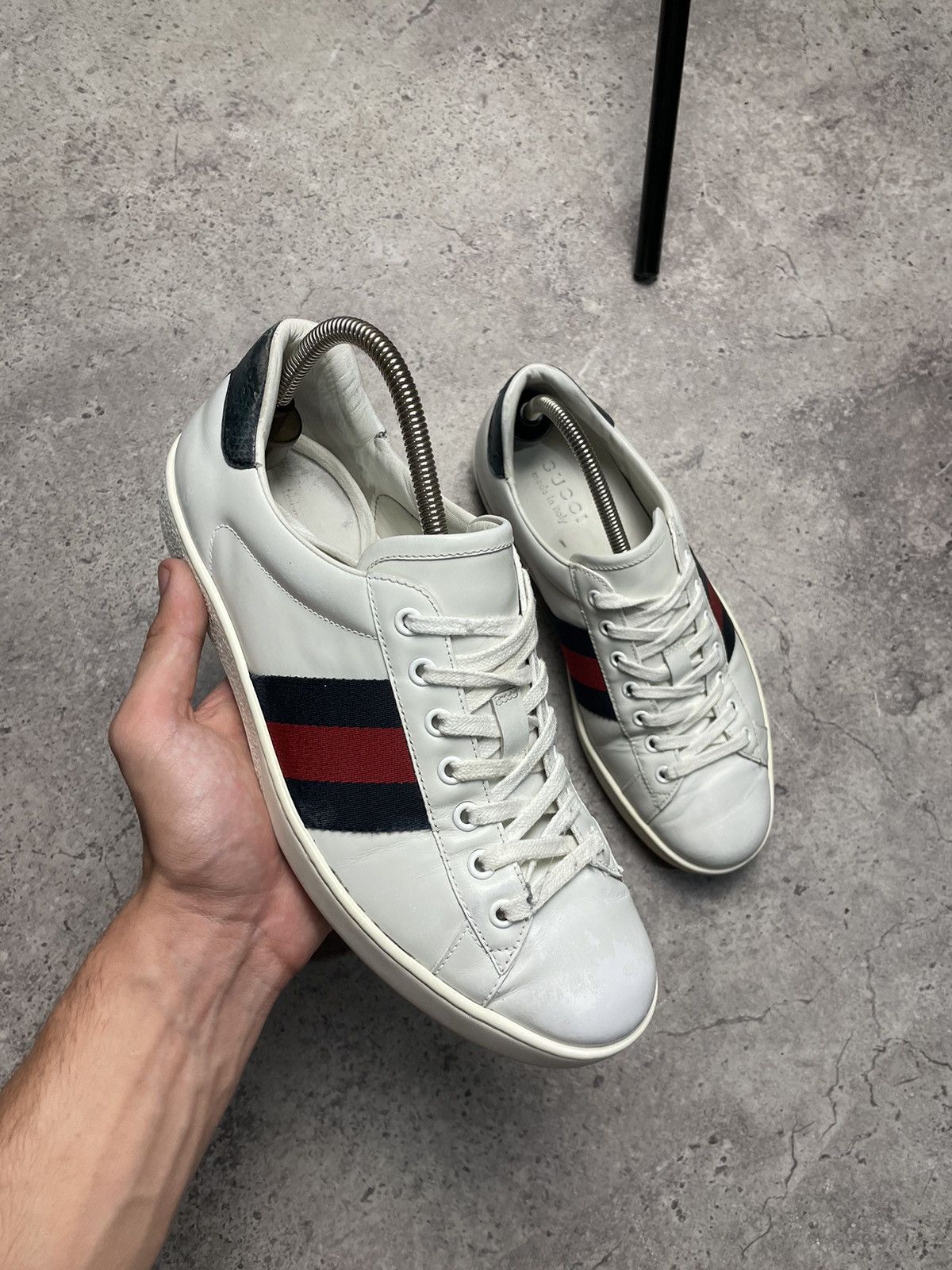 Gucci Gucci Ace Sneakers Og Blue Web White Leather Shoes Monogram Size US 8.5 / EU 41-42 - 2 Thumbnail