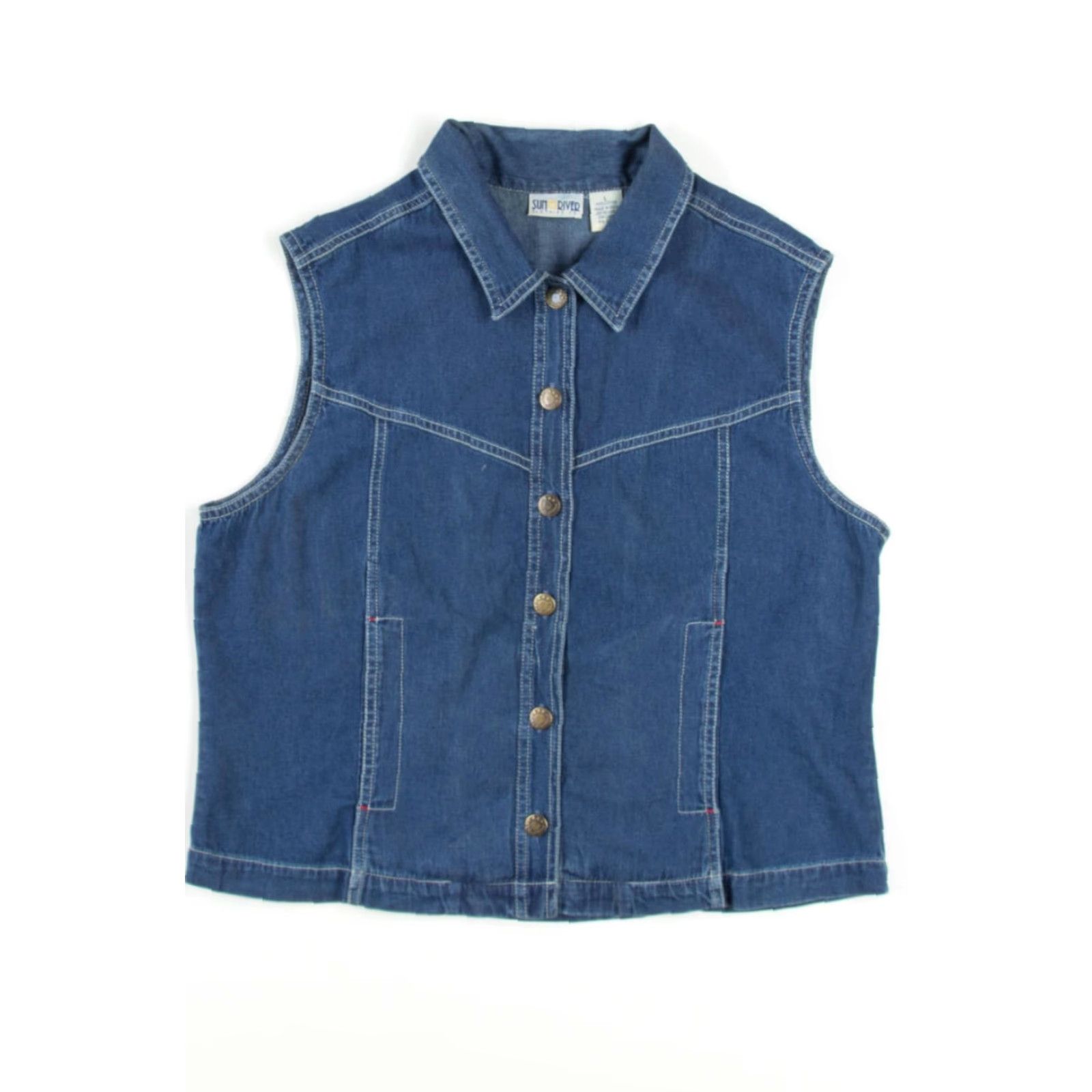 Denime VINTAGE Large Blue Denim Vest Sun River Clothing Co. Classic Style Size US L / EU 52-54 / 3 - 3 Thumbnail