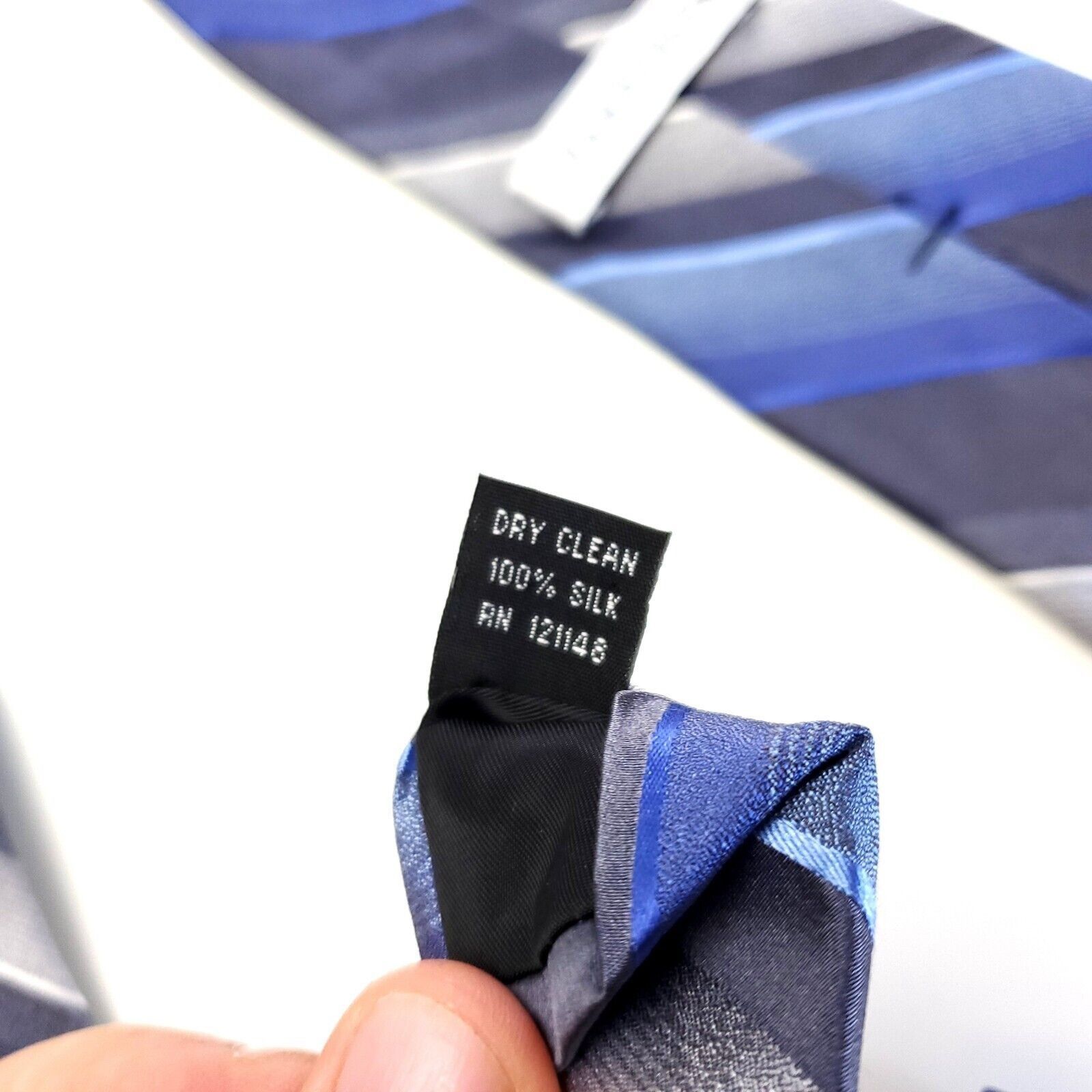 Van Heusen Van Heusen Blue Gray Striped Woven Silk Tie Size ONE SIZE - 4 Thumbnail