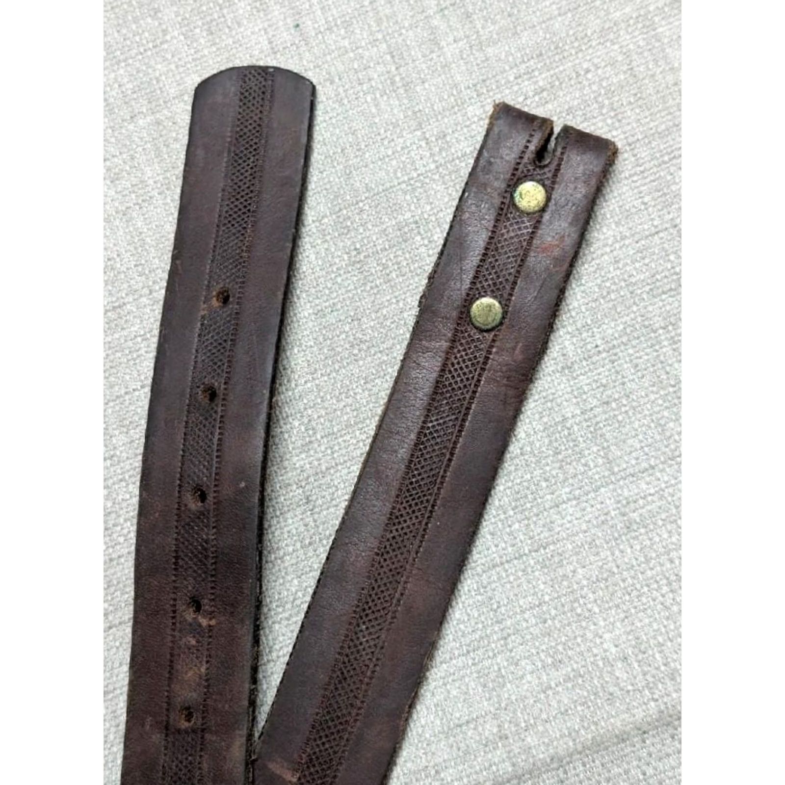 Vintage VINTAGE TOOLED buckle belt 46 cowhide WESTSERN brown leather COWBOY USA made Size 46 - 3 Thumbnail