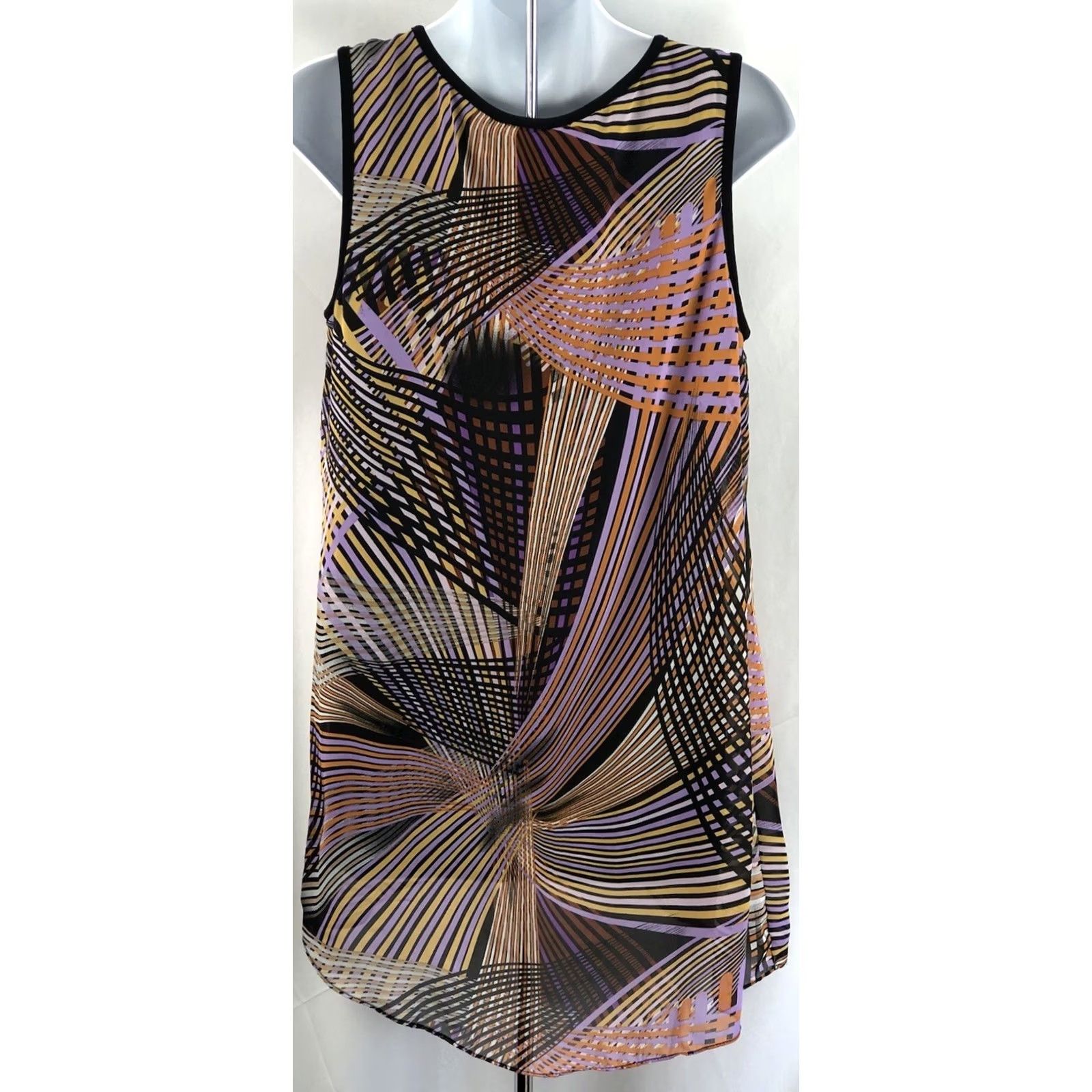 Etro Women with control Renee Greenstein Sleeveless Tank top S Purple Blk Geometric Chiffon Split Front Vintage No N/A Size S / US 4 / IT 40 - 3 Thumbnail
