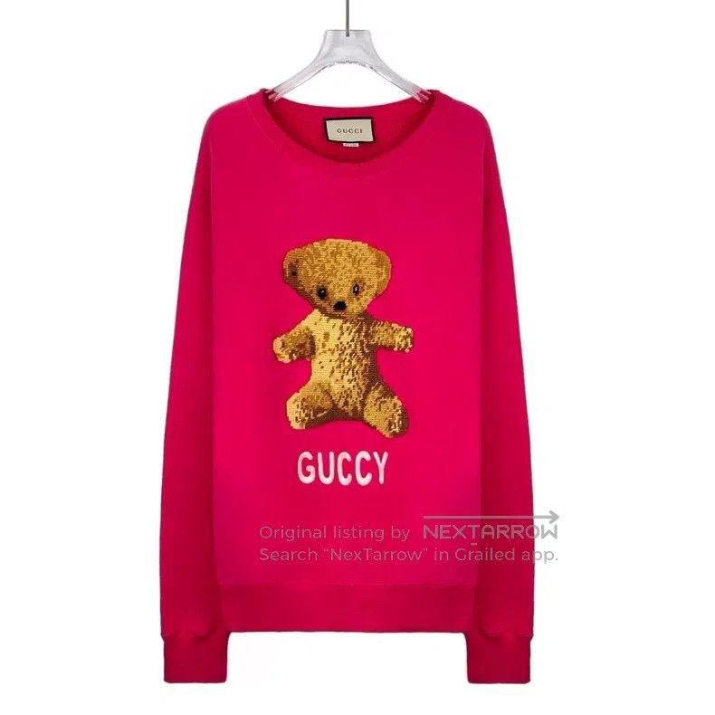 Gucci Gucci Pink bear embroidered cotton round-neck long-sleeved Size L / US 10 / IT 46 - 1 Thumbnail