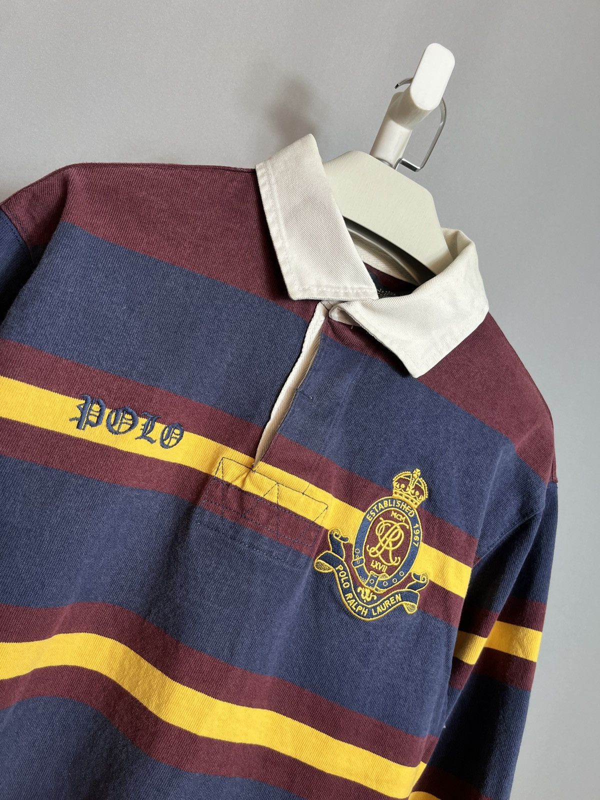 Polo Ralph Lauren × RRL Ralph Lauren × Vintage Polo Ralph Lauren Rugby Sweatshirt Striped Big Logo 90s №8 Size US XXL / EU 58 / 5 - 2 Thumbnail
