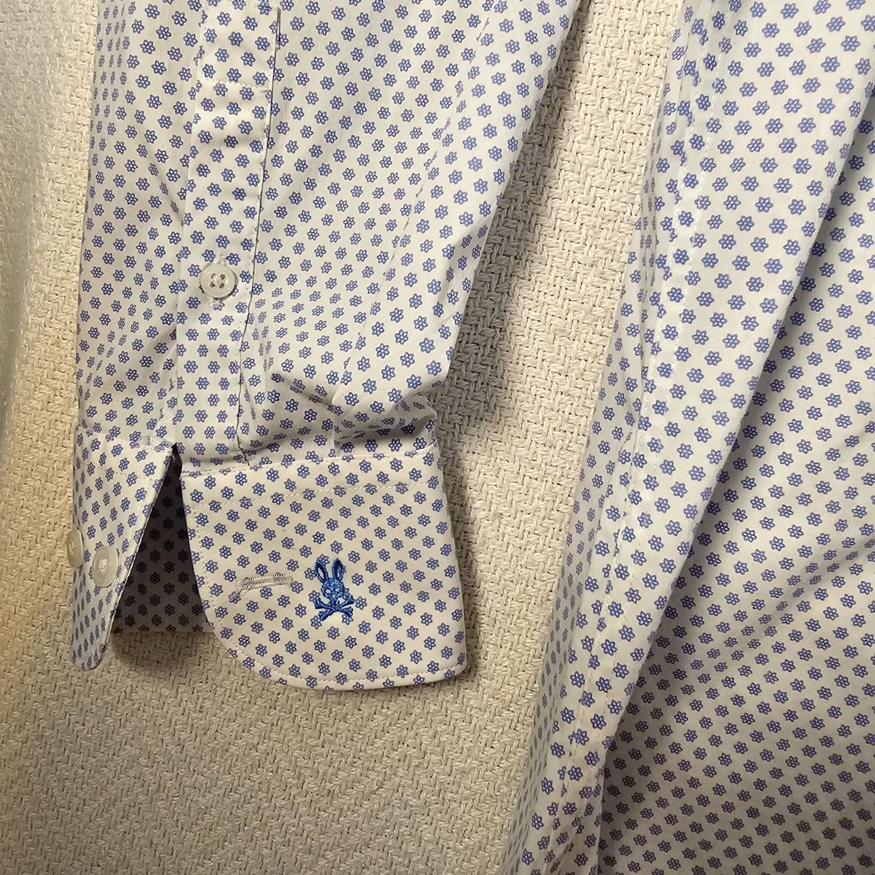 Psycho Bunny Psycho Bunny Button-Up Shirt Men 16 Blue Geometric Modern Stretch / Casual Formal Party/Cocktail Travel Wedding Mens Button-Up Shirt Size 42R - 6 Thumbnail