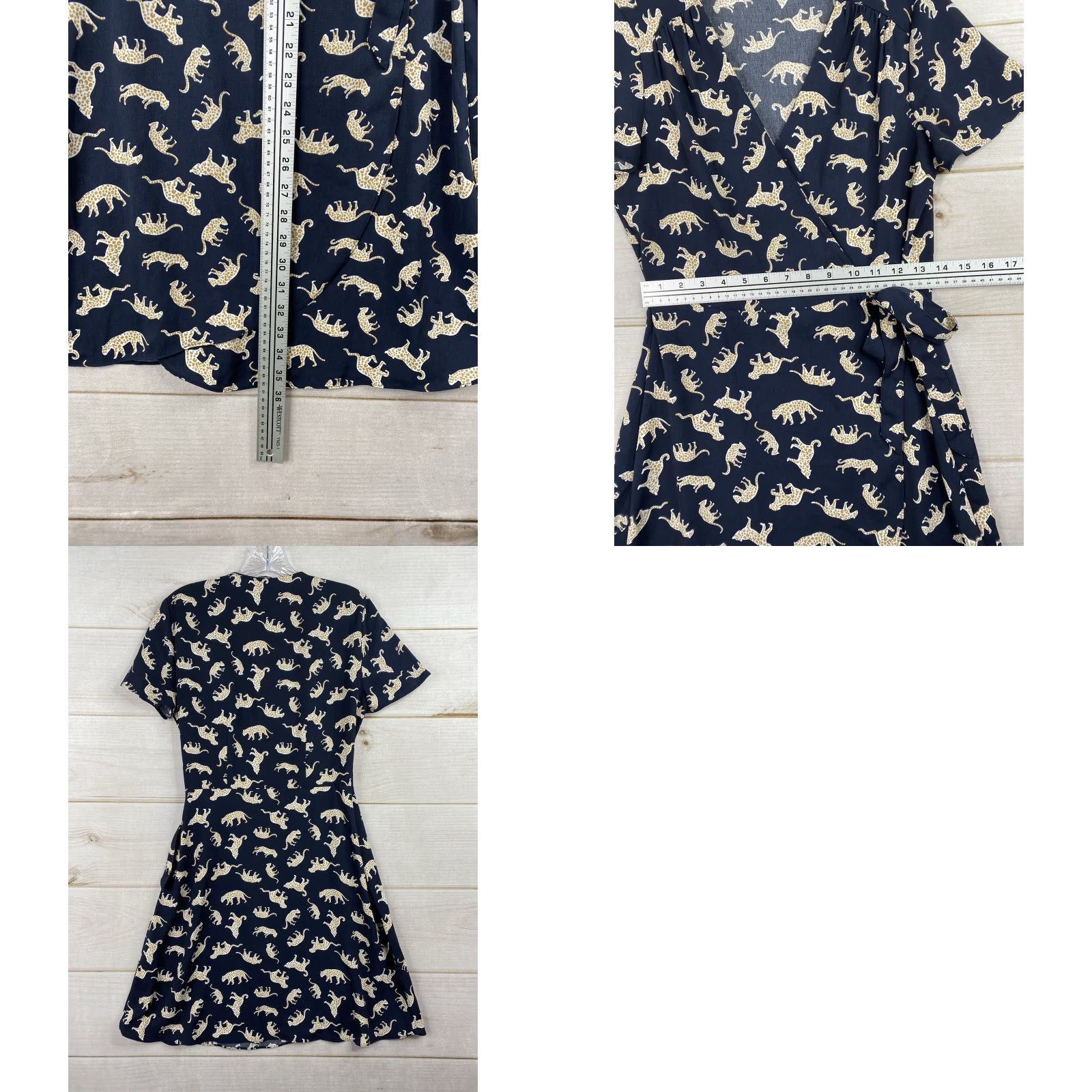J.Crew J.CREW Wrap Dress Women's 2 Blue Navy Cheetah Animal Print Short Sleeve V-Neck Knit Polyester Shirt/Housewear Size XS / US 0-2 / IT 36-38 - 8 Thumbnail