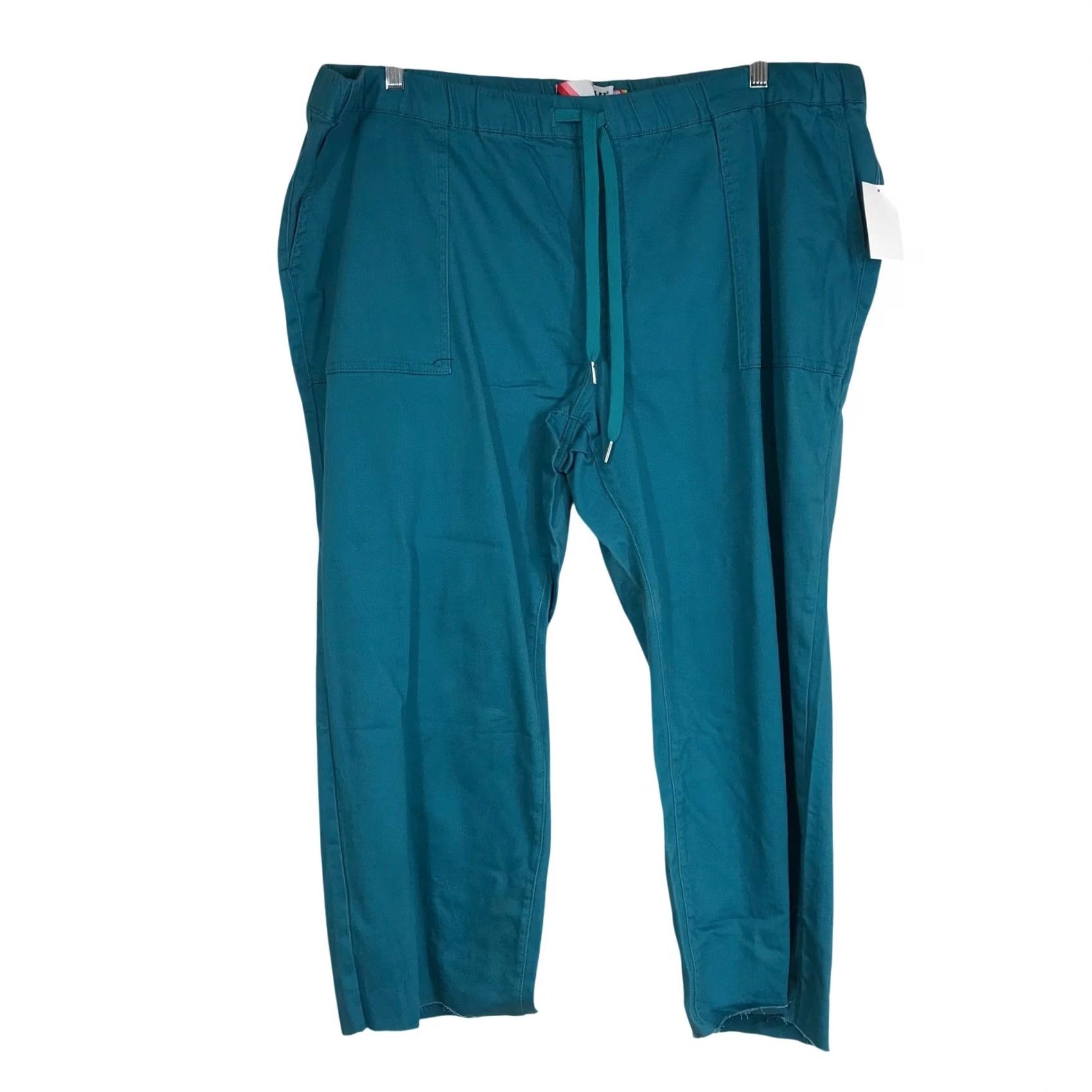 Vintage YMI Jeans USA Women's Teal Green Cargo Jogger Pants Sz 3X Frayed Hem Drawstring Size 40" / US 18 - 2 Thumbnail