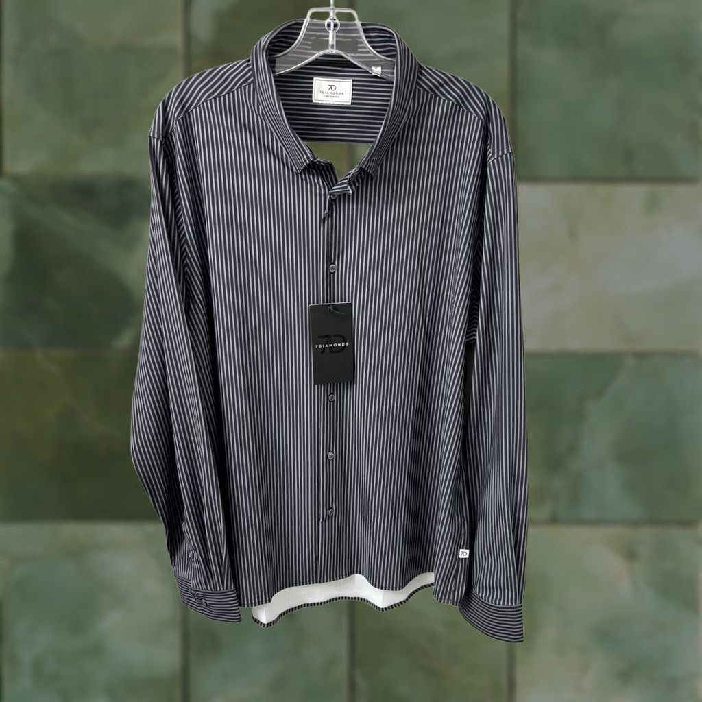 Vintage 7 Diamonds Blaine Shirt Mens XL Black Striped 4 Way Stretch L/S NWT Button-Up Casual Business Travel Size US XL / EU 56 / 4 - 1 Thumbnail