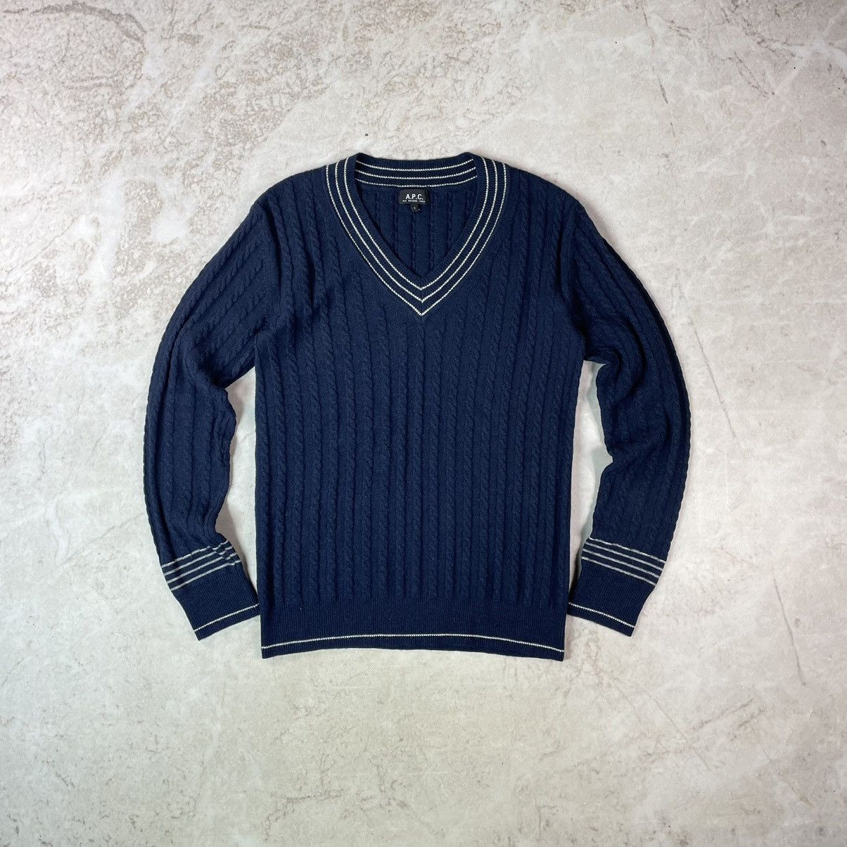 A.P.C. × Japanese Brand A.P.C. Rue Madame Paris V-Neck Ribbed Wool Sweater Size US S / EU 44-46 / 1 - 1 Thumbnail