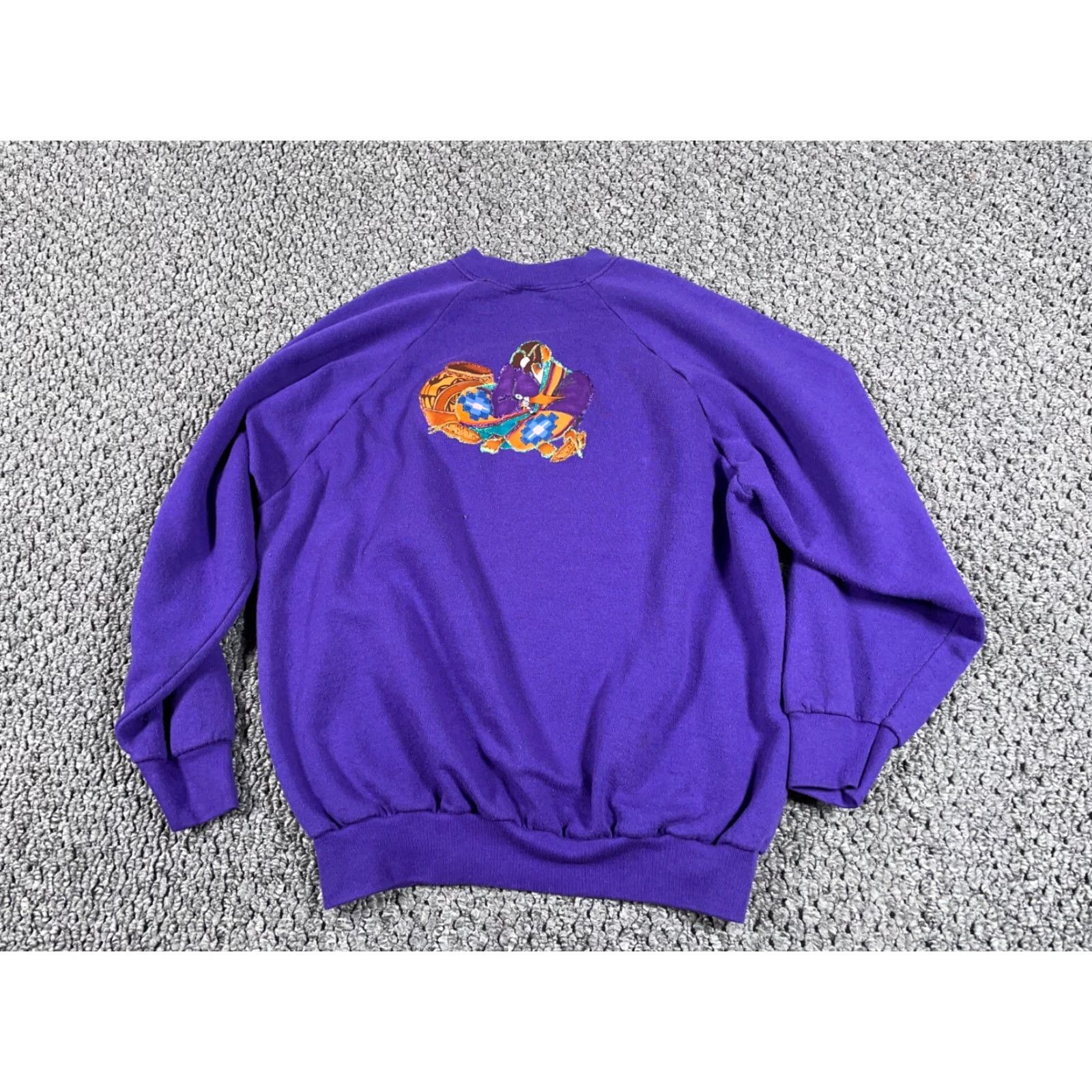Fruit Of The Loom Southwestern Tribal Painted Mock Neck Sweatshirt Women's Large Purple 90s Size L / US 10 / IT 46 - 2 Thumbnail