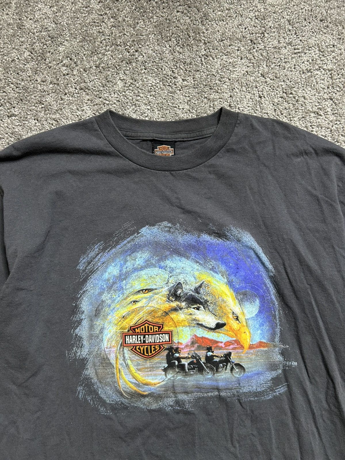 Vintage Vintage Y2K Eagle Wolves Flames Harley Tee Size US XL / EU 56 / 4 - 3 Thumbnail