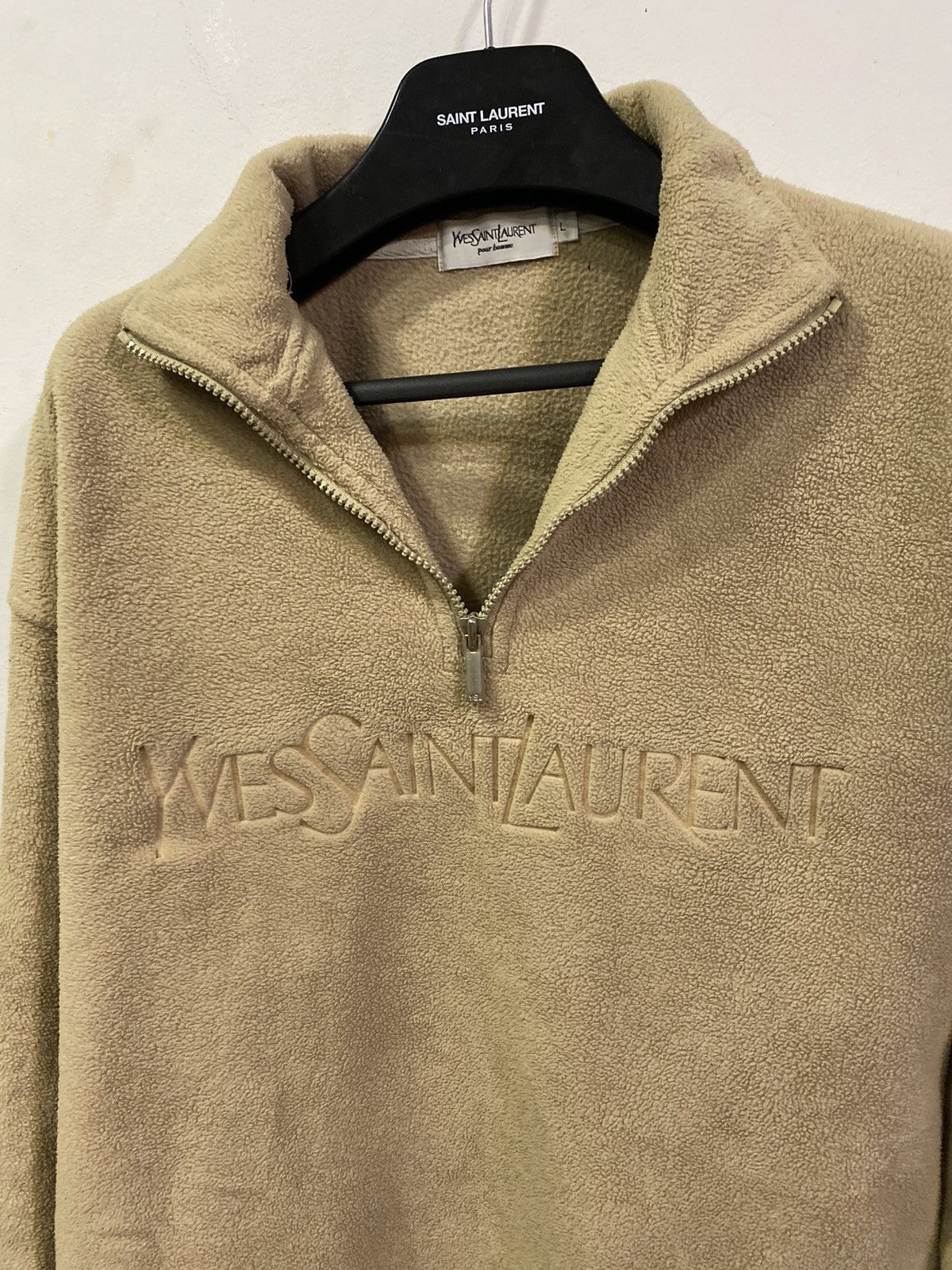 Yves Saint Laurent Fleece YSL Sweatshirt 1/4 Quarter Zip Big Logo Sweater Size US L / EU 52-54 / 3 - 1 Thumbnail
