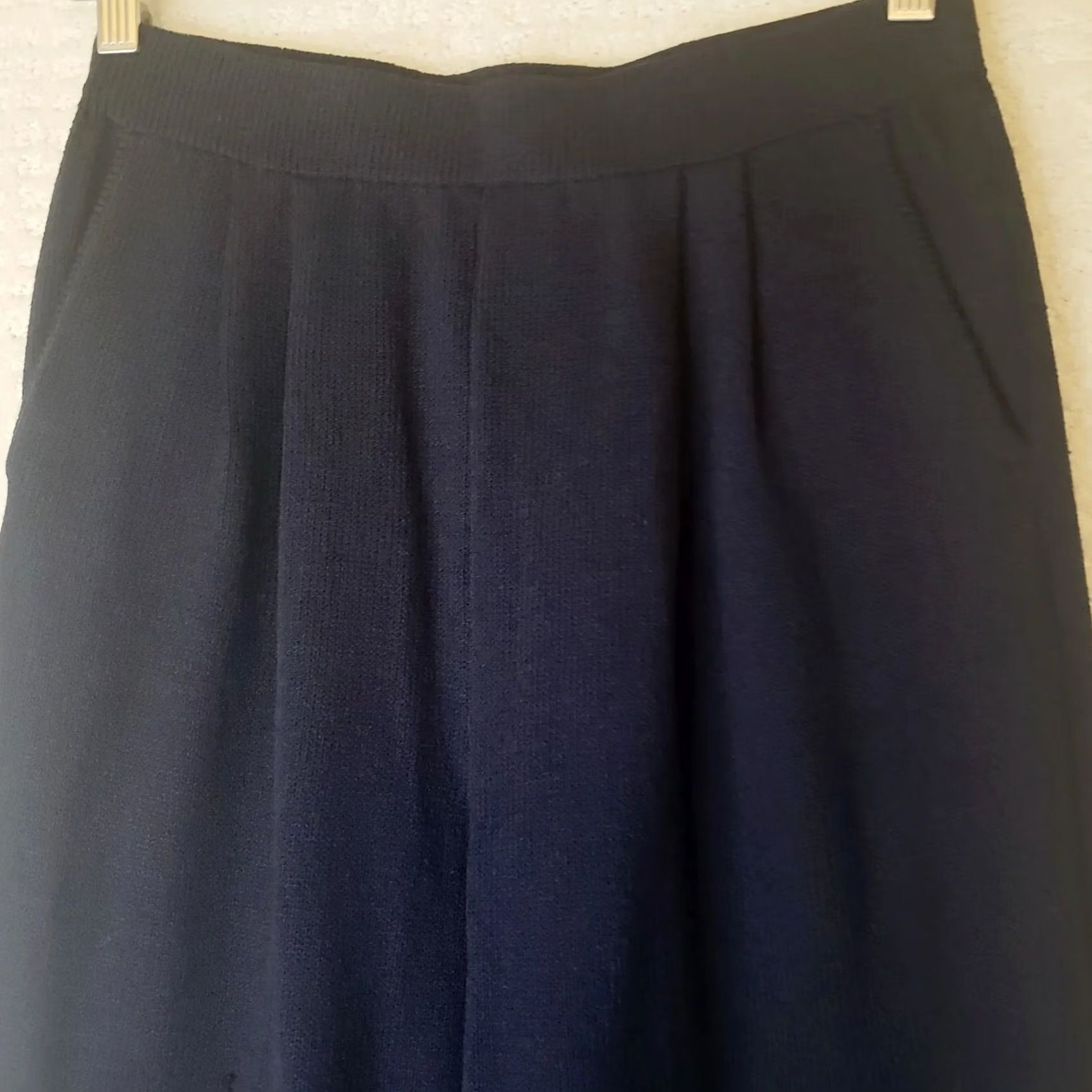Asics VINTAGE? No. St John Basics Womens Dress Pants Navy Knit Wool Wide-Leg Pleated Front Pockets Pull On Size 8 SS? Size M / US 6-8 / IT 42-44 - 4 Thumbnail