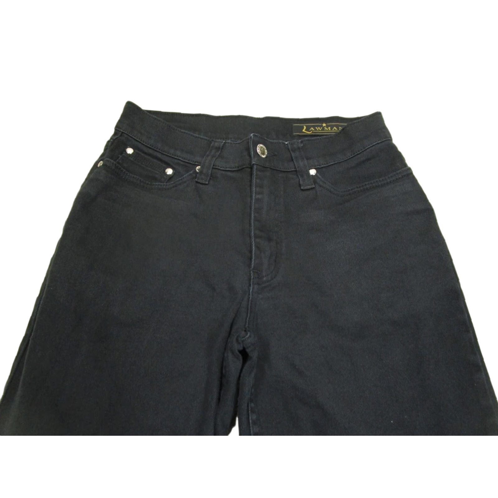 Vintage VINTAGE Lawman Jeans Women 5 Black High Rise Bootcut Pants Western 90s Retro Cowboy Damaged Back Patch 28 Size 28" / US 6 / IT 42 - 1 Thumbnail