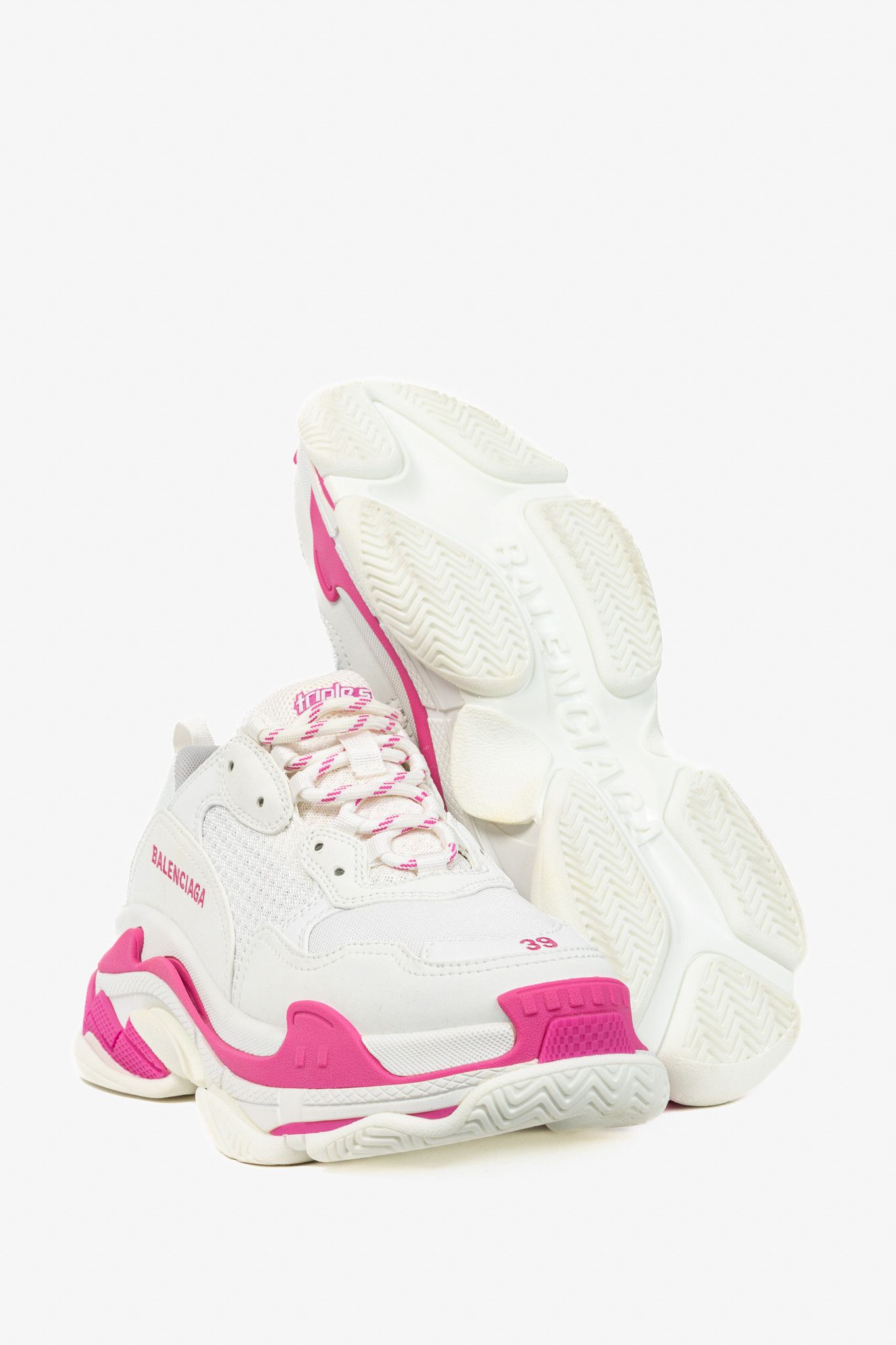 Balenciaga Balenciaga Triple S White Fluo Pink Chunky Low-Top Sneakers Size US 8.5 / IT 38.5 - 4 Thumbnail
